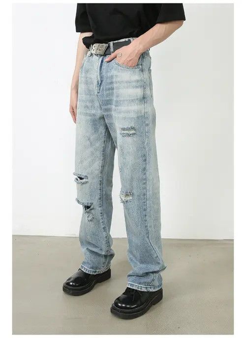 VIBE Men's American loose retro washed trendy ripped jeans Size US 32 / EU 48 - 3 Thumbnail