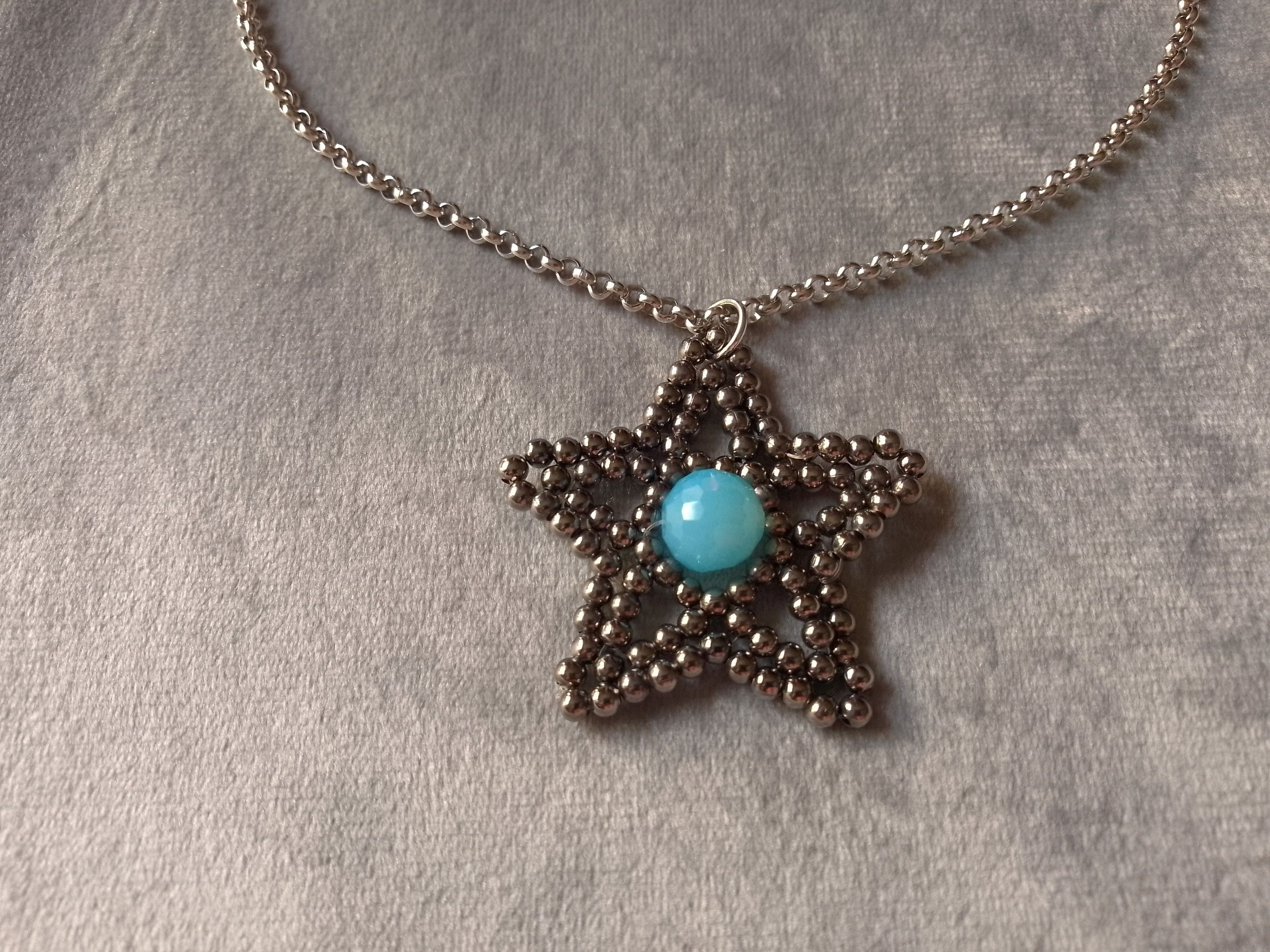 Handmade Necklace Star Beaded Pendant Blue Crystal Unique Design Size ONE SIZE - 3 Thumbnail