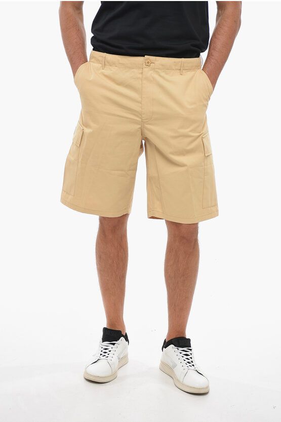 image of Kenzo Cargo Shorts With Logo Patch in Beige, Men's (Size 32)