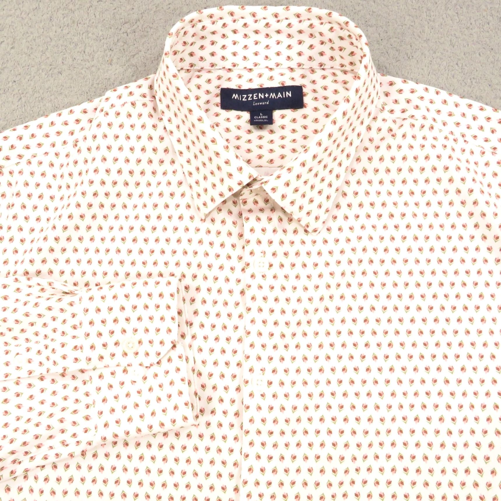 Mizzen+Main Mizzen+Main Shirt Mens Large White Pink Green Rose Geometric Graphic Button Down Shirt Mens Large White Pink Green Rose Geometric Graphic Button-Down Size US L / EU 52-54 / 3 - 3 Thumbnail