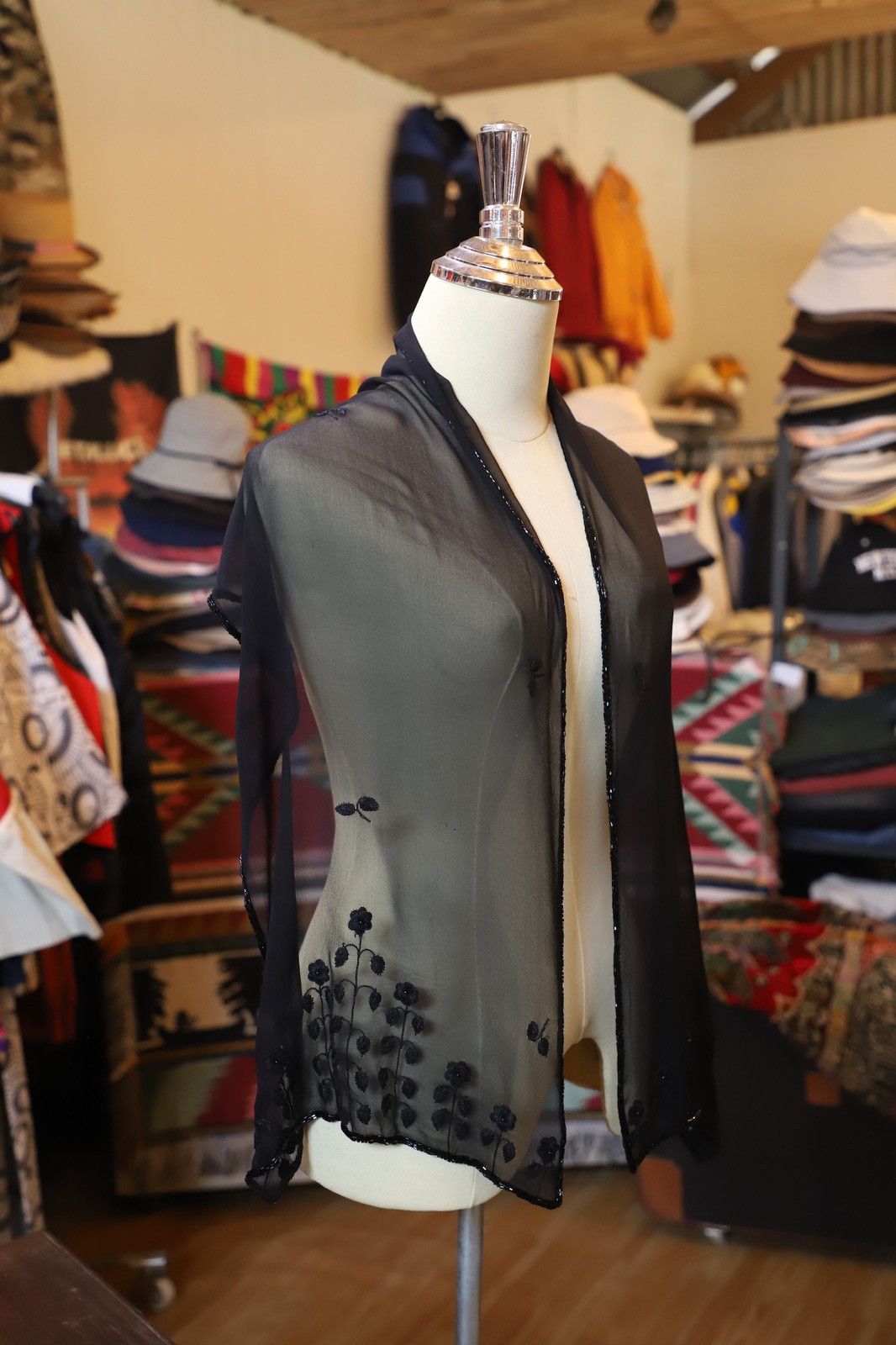 Japanese Brand × Vintage Black Chiffon Scarf long black scarf stole Size ONE SIZE - 1 Thumbnail
