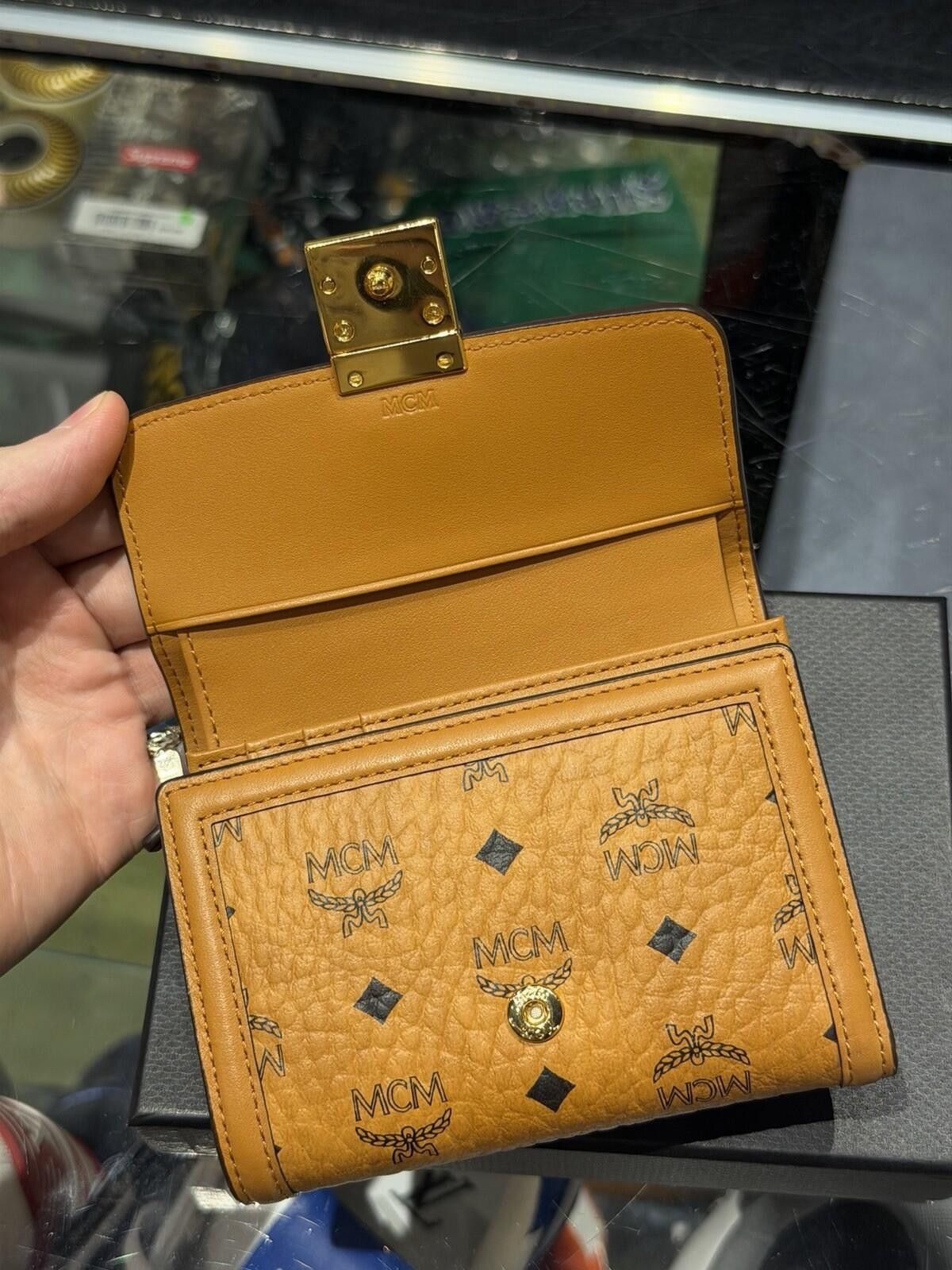 MCM MCM Visetos Tri-fold Leather Wallet Camel Monogram Women Size ONE SIZE - 9 Thumbnail