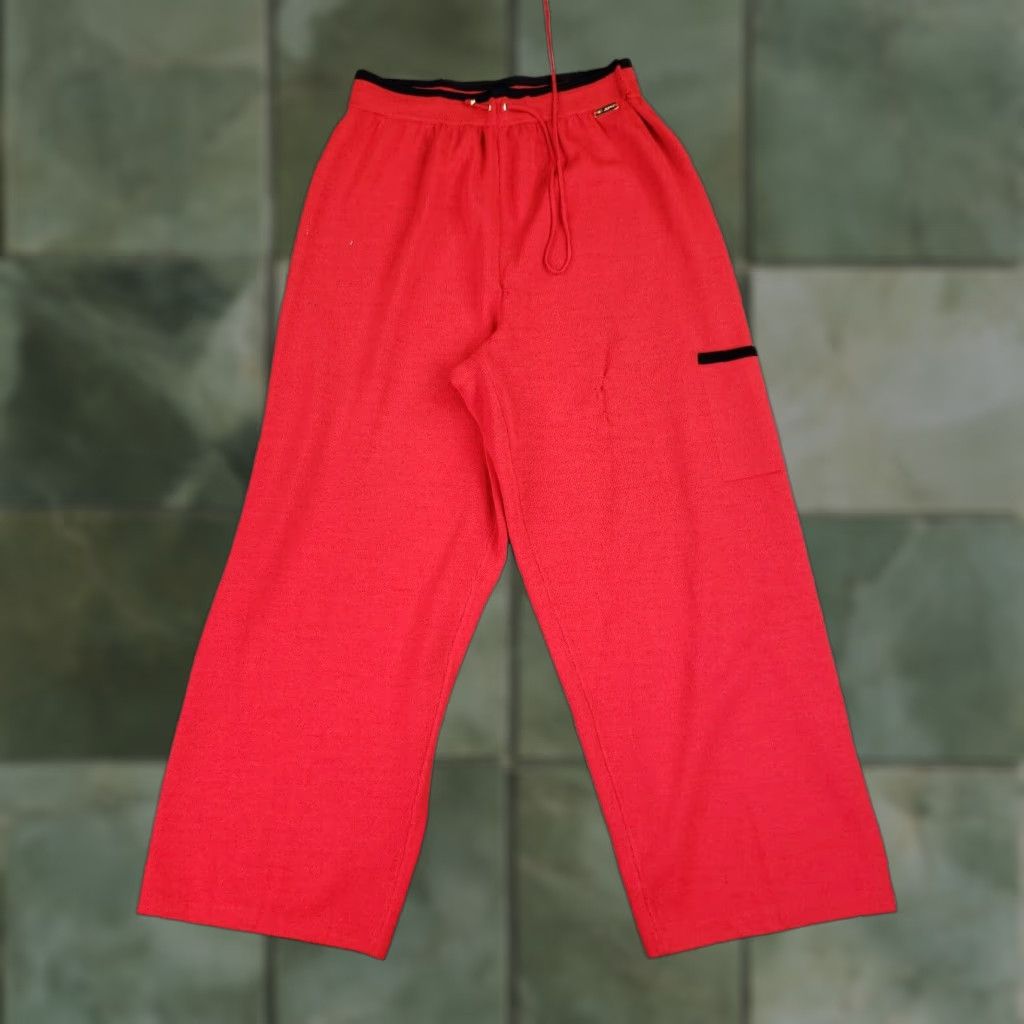St John Sport Women's Large Red Stretch Pants Elastic Waist Drawstring Straight Leg Ankle Style
