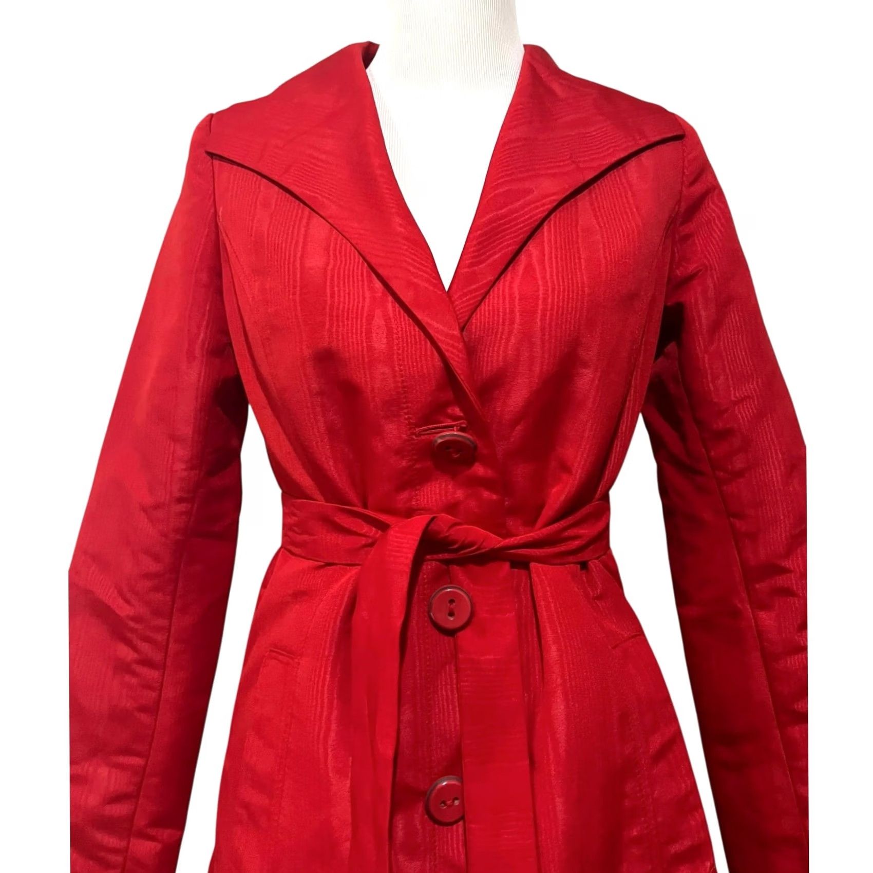 Mossimo Mossimo Red Trench Coat Jacket Dressy Lightweight Holiday Formal Sz S Women Long Sleeve Belted Pockets Party/Cocktail City Christmas 90s Theme Size S / US 4 / IT 40 - 2 Thumbnail