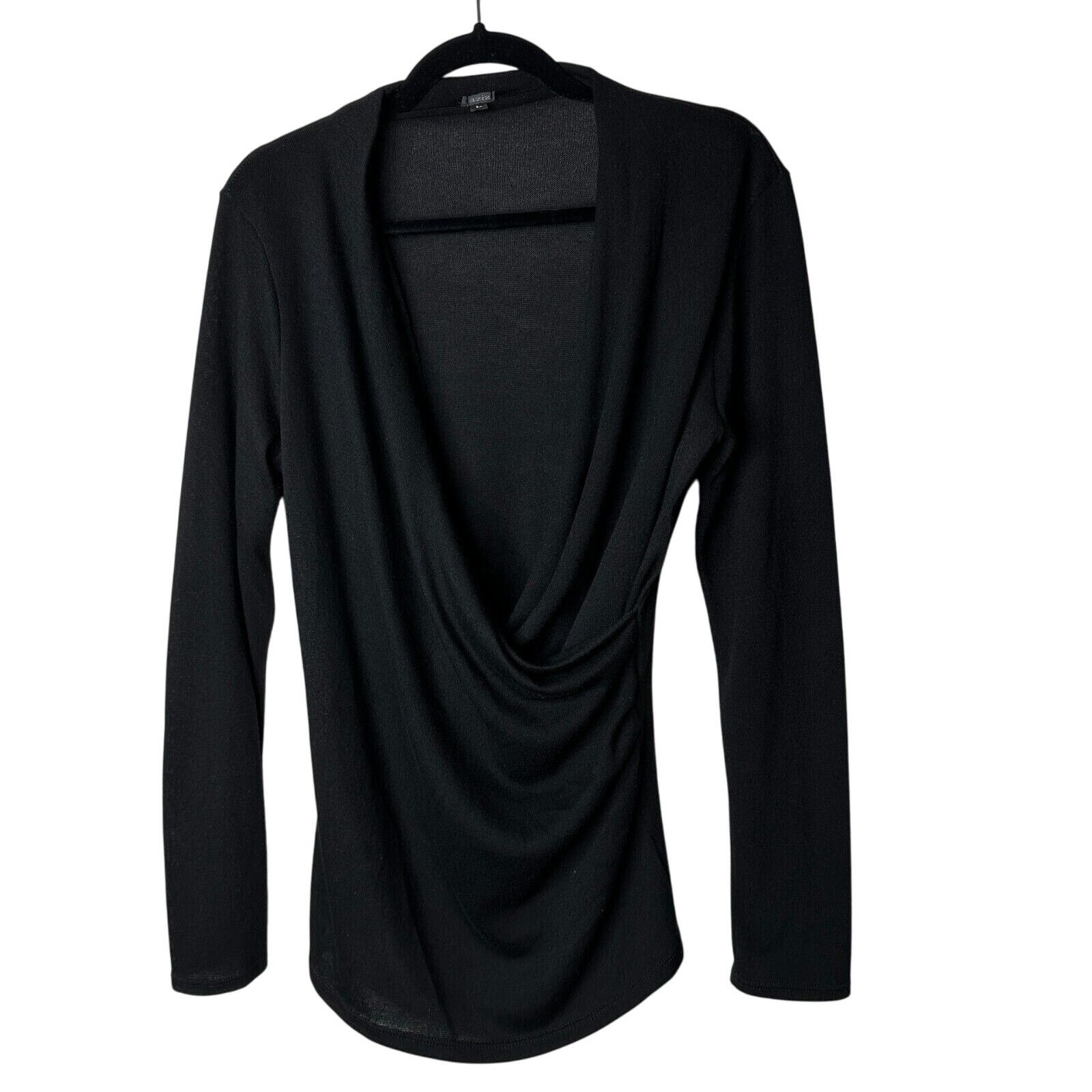 Other Aziz Black Faux Wrap Deep V Long Sleeve Sweater Jumper Top L Size L / US 10 / IT 46 - 1 Thumbnail