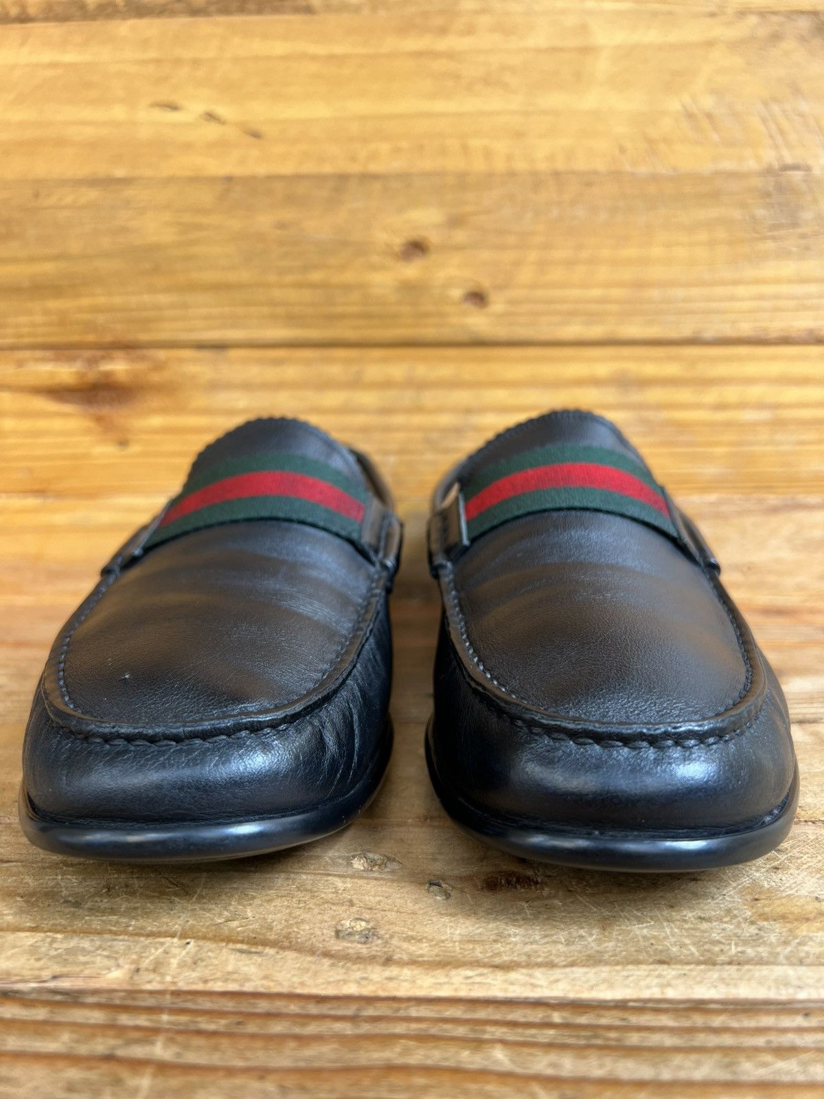 Gucci Gucci Leather Soft Leather Moccasin Loafers Green & Red Web Size US 7.5 / EU 40-41 - 2 Thumbnail