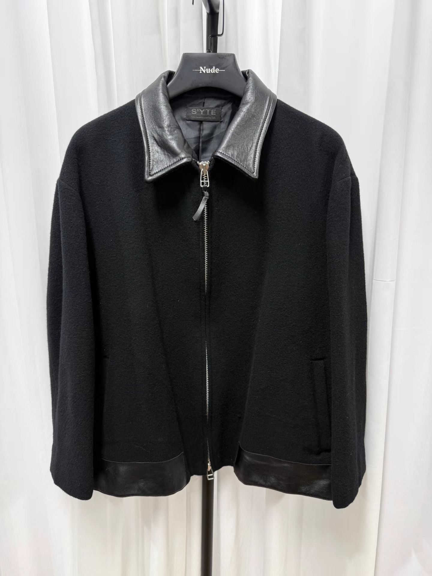 Yohji Yamamoto Black Jacket with Leather Collar & Zip Closure Size US L / EU 52-54 / 3 - 1 Thumbnail