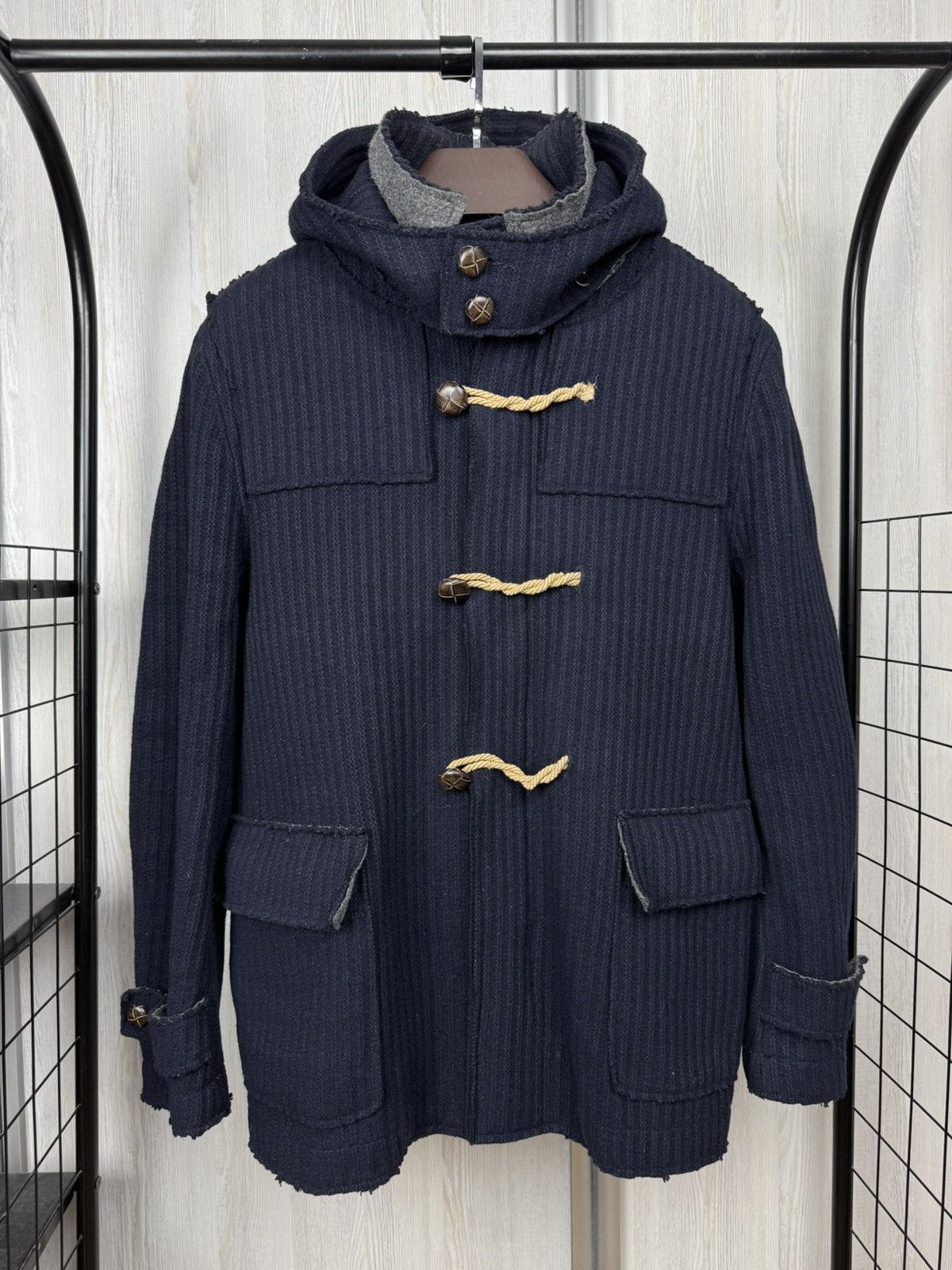Paoloni Paoloni blue wool ribbed hooded duffle coat Size US M / EU 48-50 / 2 - 1 Thumbnail