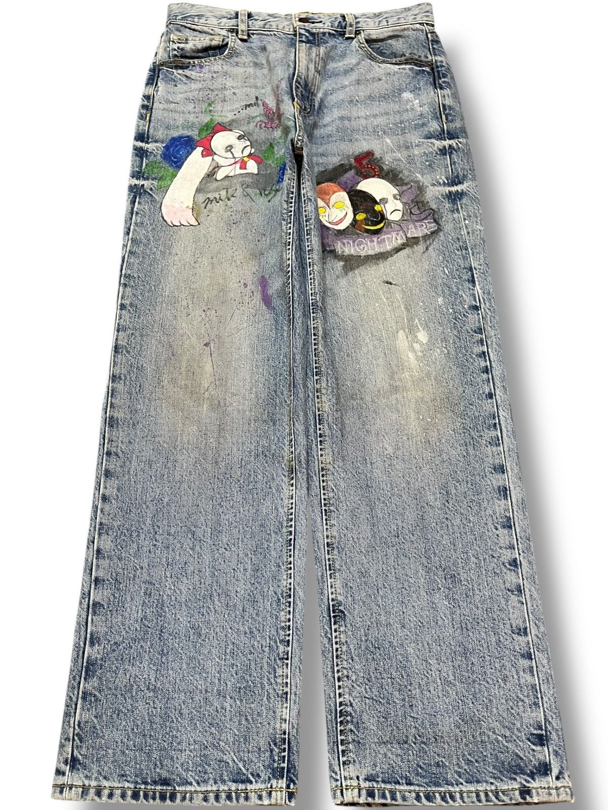 GU Vintage GU Sketch Drawing Faded Denim Size US 30 / EU 46 - 1 Thumbnail