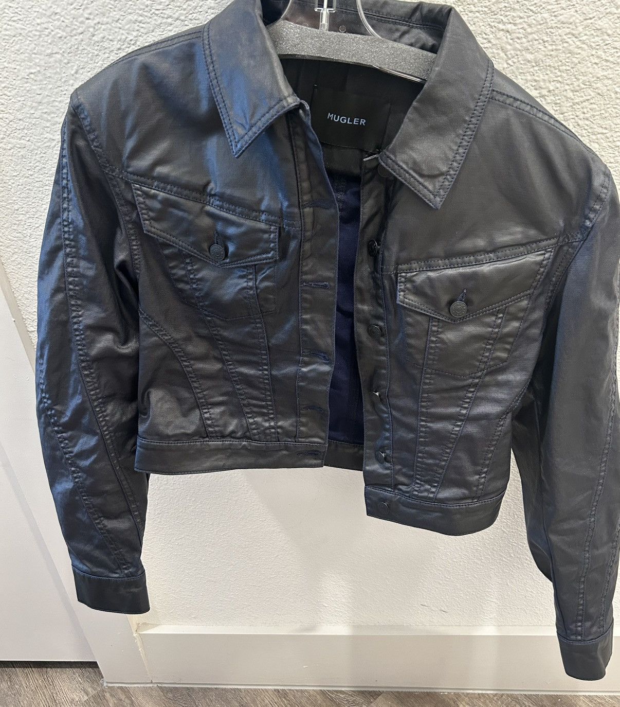 Mugler × Thierry Mugler BLUE WAXED DENIM JACKET Size M / US 6-8 / IT 42-44 - 1 Thumbnail