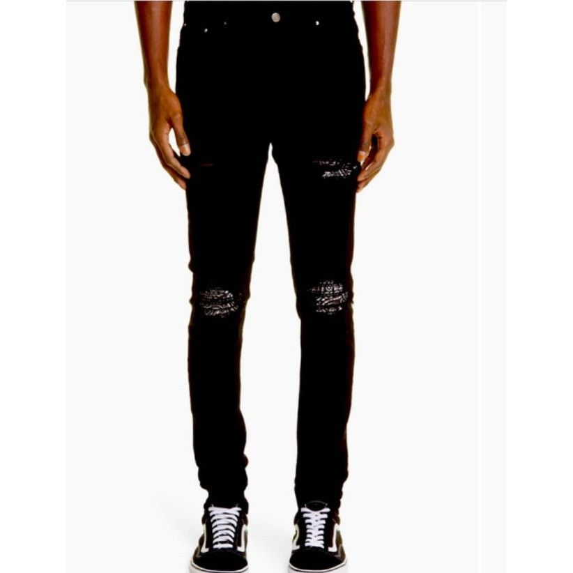 Amiri MX1 Bandana Ripped Patch Jeans Jet Black Denim size 33 #126 Size US 33 - 1 Thumbnail
