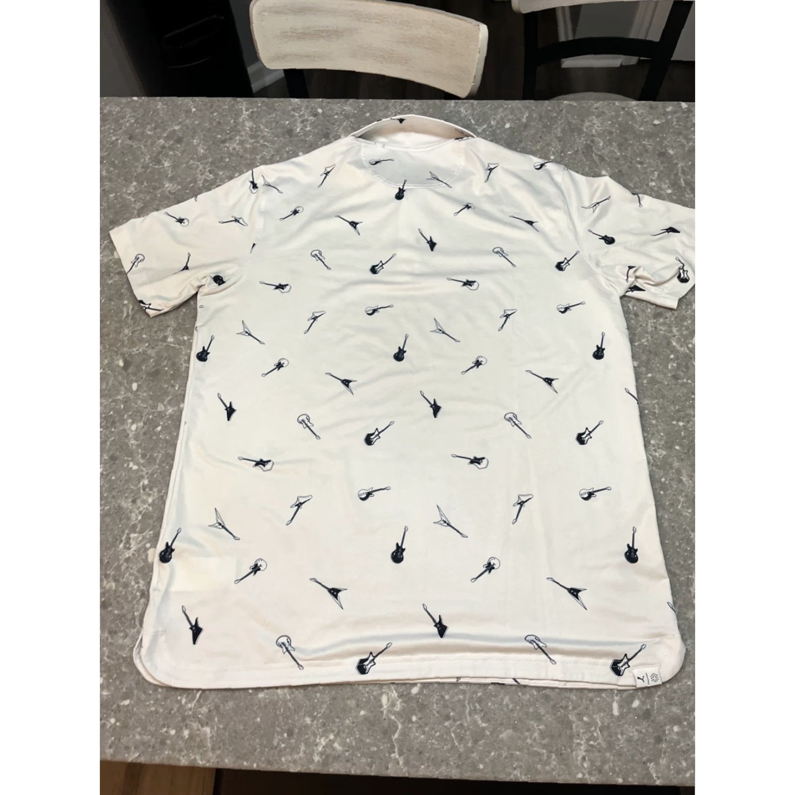 Puma Puma Golf Polo Mens M White Geometric Guitar Print Logo Breathable Moisture Wicking Short Sleeve Regular Fit All Seasons Athletic Shirt Size US M / EU 48-50 / 2 - 5 Thumbnail
