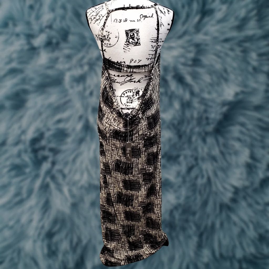 Vintage Josh Brody Maxi Dress Women L Black White Geometric Backless Strappy Sleeve Sleeveless Crew Neck Casual Party/Cocktail Size L / US 10 / IT 46 - 1 Thumbnail
