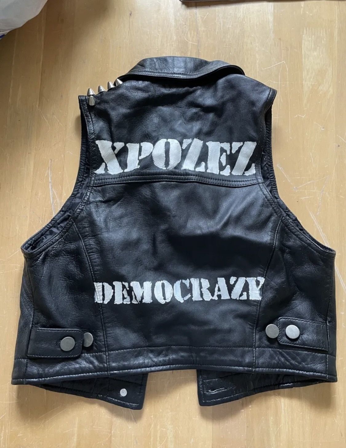 image of Vintage Leather Diy Vest Punk Rock Biker Metal in Black, Women's (Size Small)