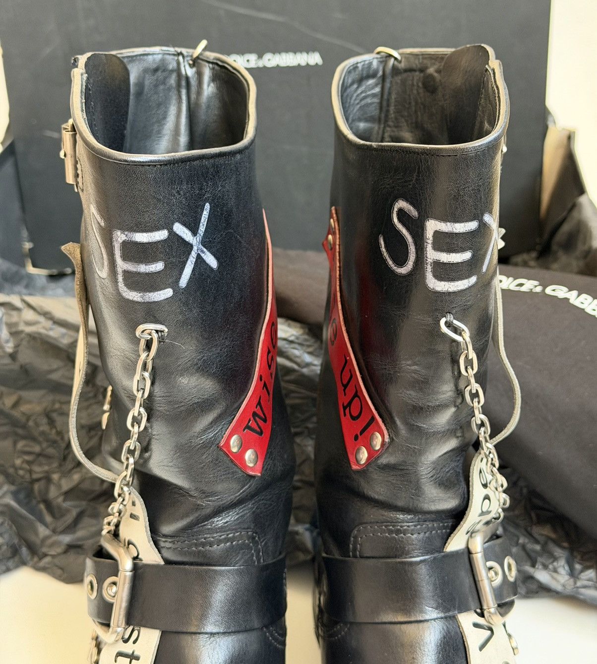 Dolce & Gabbana DOLCE & GABBANA SS 2003 Sex Biker Leather Boots runway logo Size US 8.5 / IT 38.5 - 8 Thumbnail
