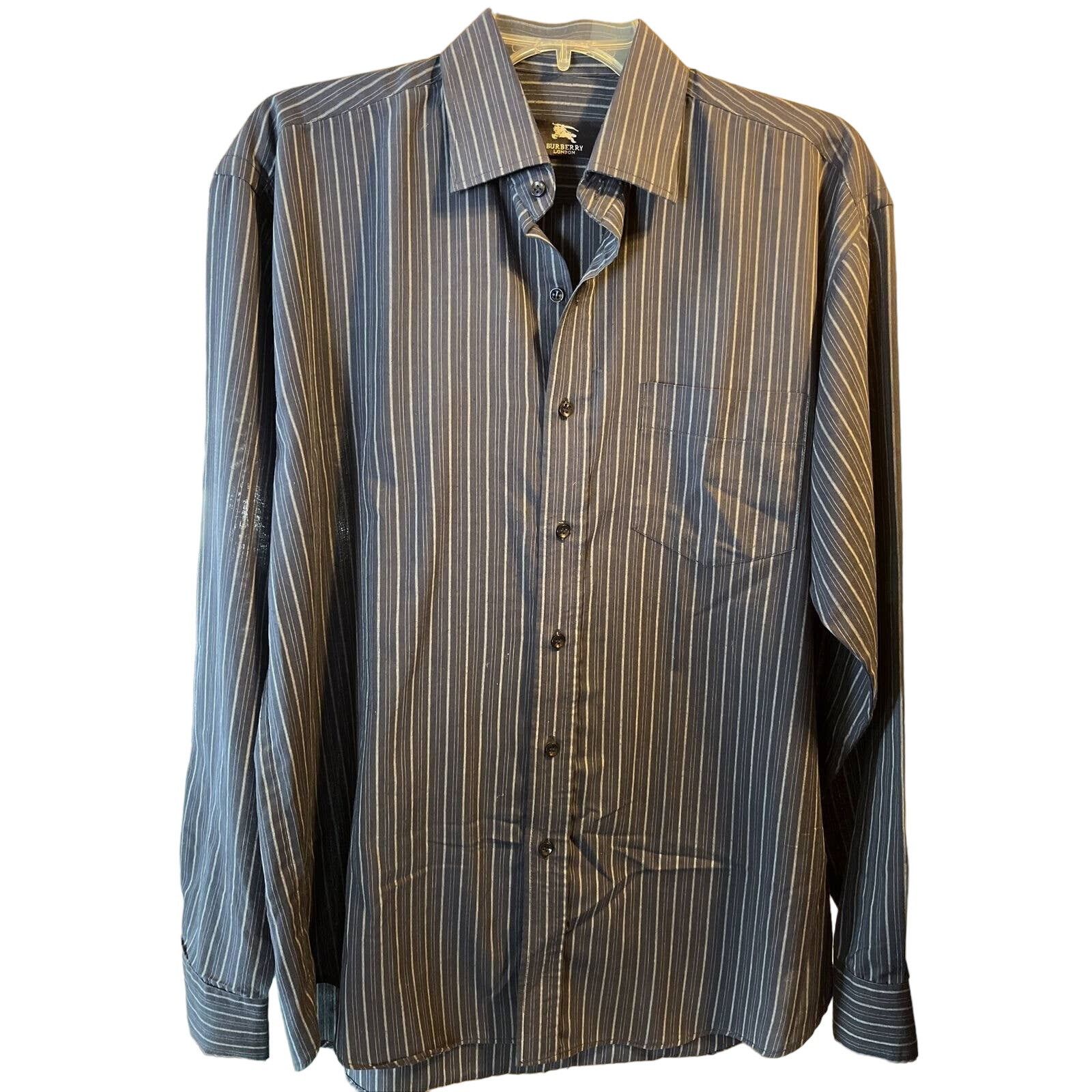 Burberry Burberry London Men’s 16 Blue Striped LS Button Cotton Shirt Size US L / EU 52-54 / 3 - 1 Thumbnail