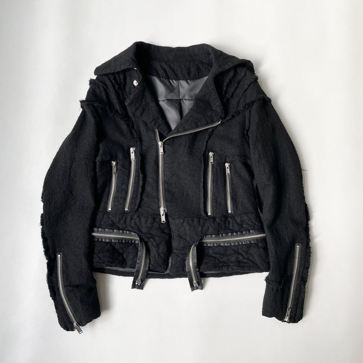 Image of Undercover Raw Edge Wool Biker Jacket in Black, Women's (Size Small)