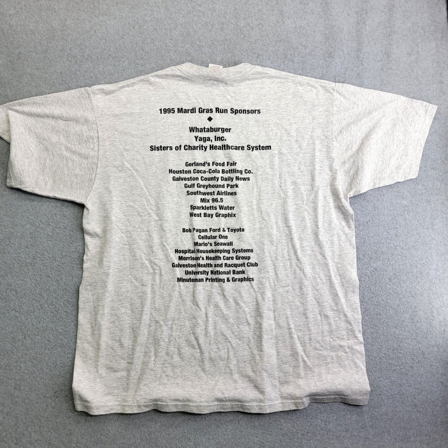 Jerzees VINTAGE Mardi Gras Run Shirt Jerzees 50/50 90s Mens XL Gray Crew Neck Short Sleeve Graphic Print T-Shirt USA 1995 Galveston Festival Sports City Size US XL / EU 56 / 4 - 4 Thumbnail