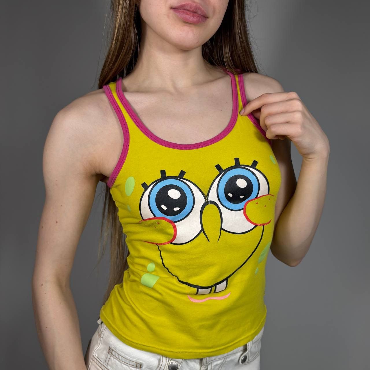 Cartoon Network Vintage Y2K Spongebob Squarepants Humor Face Tank Top Size XS / US 0-2 / IT 36-38 - 1 Thumbnail