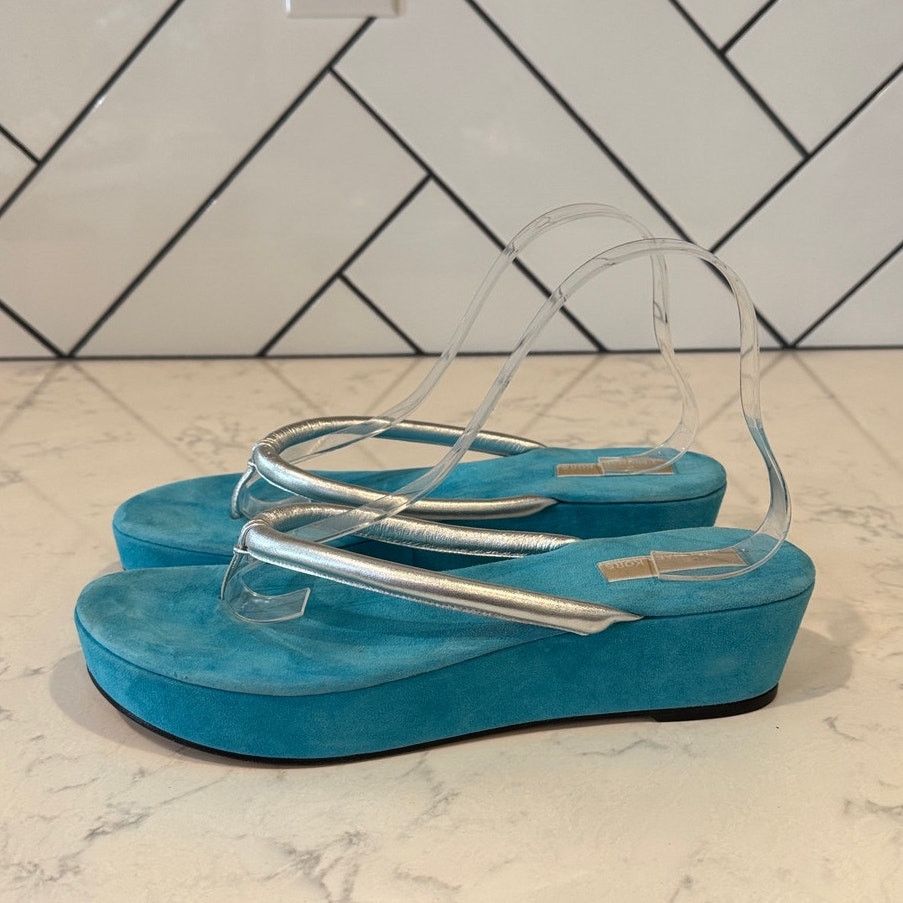 Michael Kors Rare Michael Kors Y2K platform flip flop sandals silver teal Size US 10 / IT 40 - 1 Thumbnail