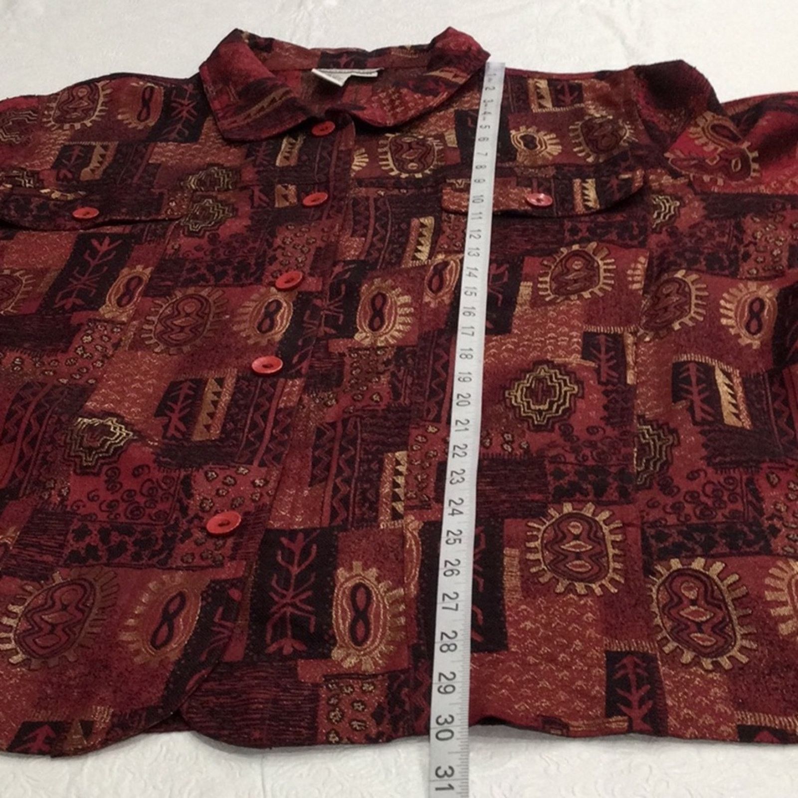 Other Ulla Popken Red w/Gold Metallic Relaxed Fit Shacket 24/26 Size 4XL / US 24-26 - 15 Thumbnail