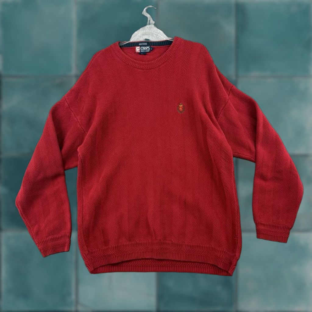 Ralph Lauren VINTAGE Ralph Lauren Sweater Shirt Men L Red 90s Herringbone Knit Crew Neck Embroidered Logo Christmas Holiday Classic Golf Winter Fall Spring | Mens Size US L / EU 52-54 / 3 - 1 Thumbnail