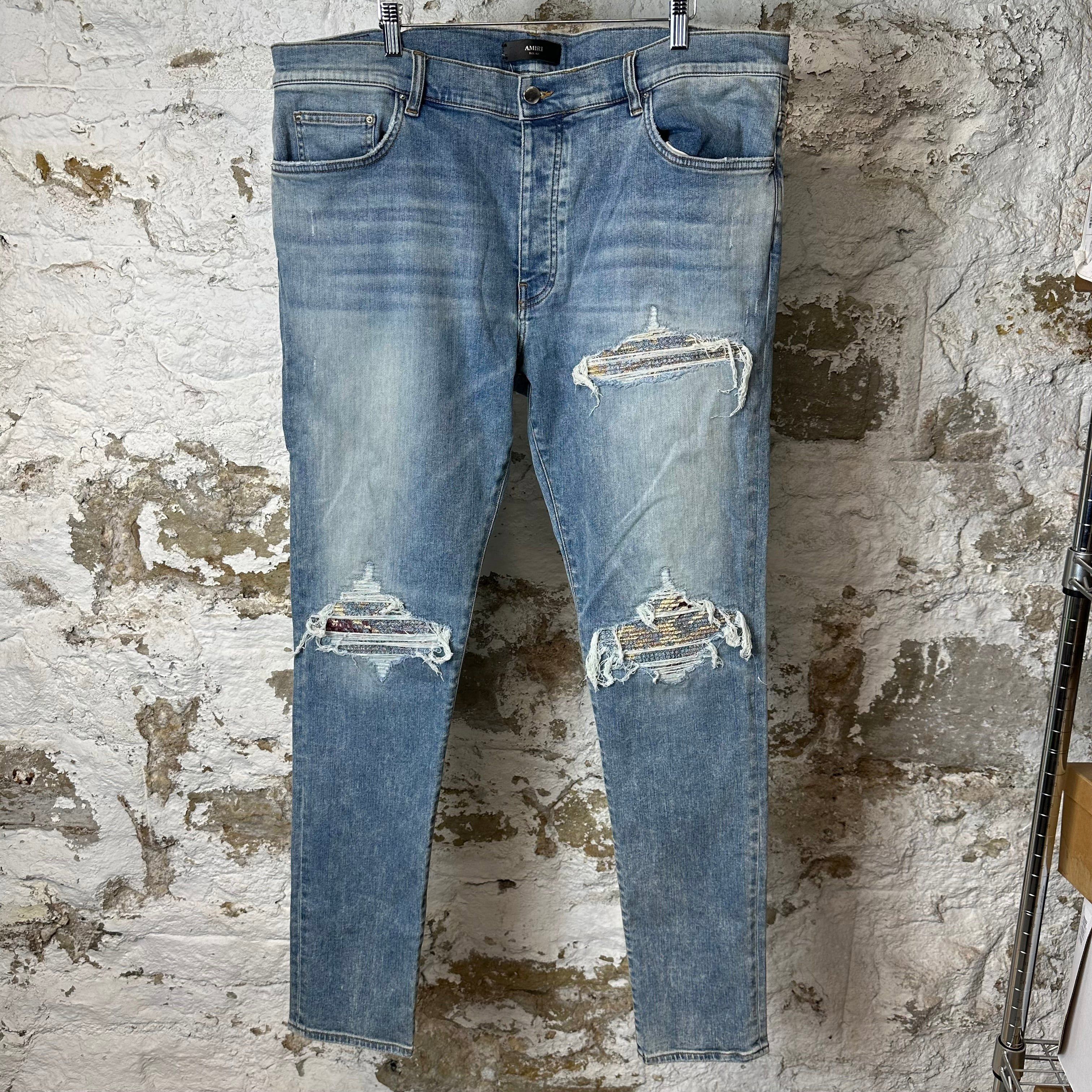 Amiri Amiri MX1 Maroon Gold Patch Blue Denim Jeans Sz 40 Size US 40 / EU 56 - 1 Thumbnail