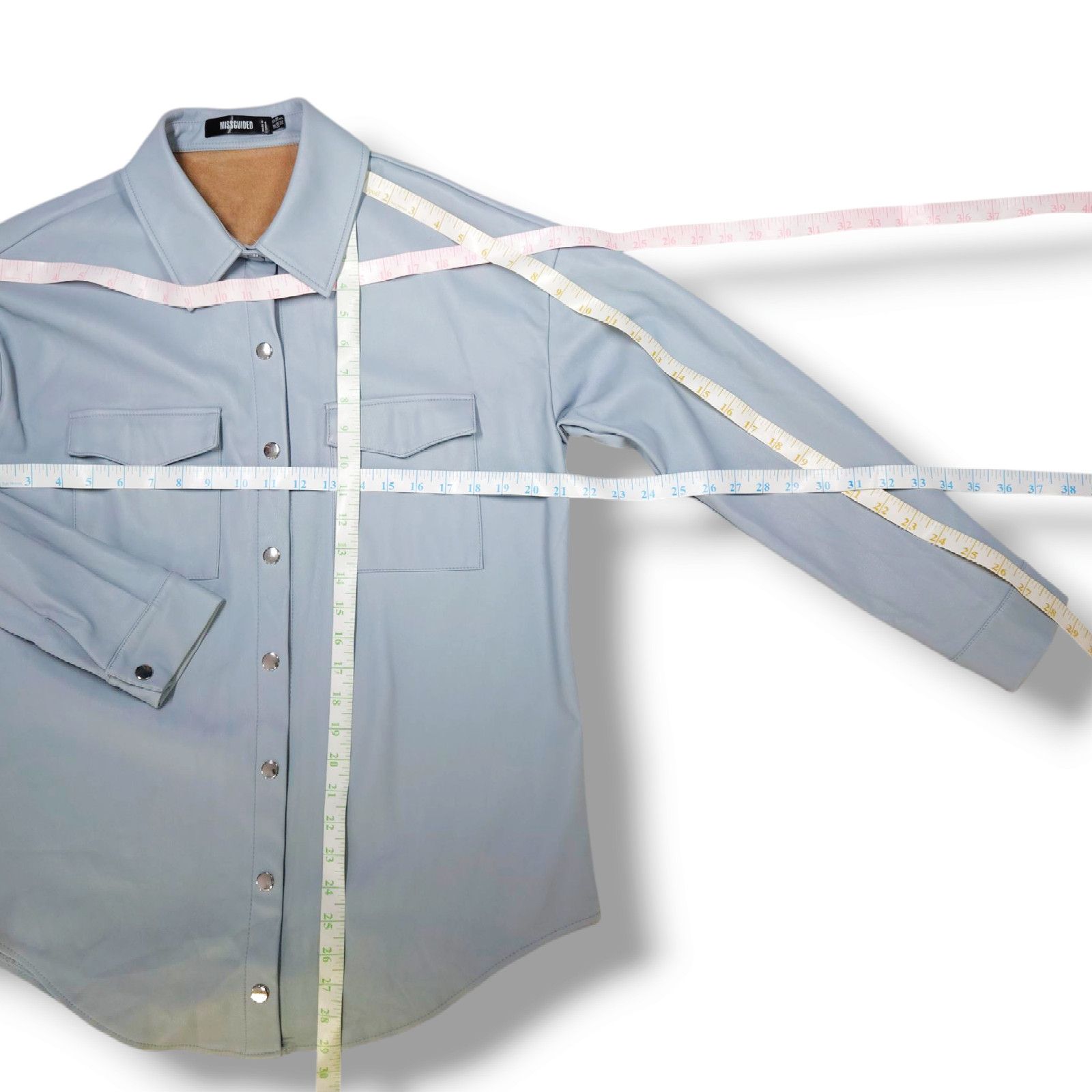 Other EUC Missguided Vegan Leather Shacket Jacket Sz. 6 Baby Blue Size M / US 6-8 / IT 42-44 - 8 Thumbnail