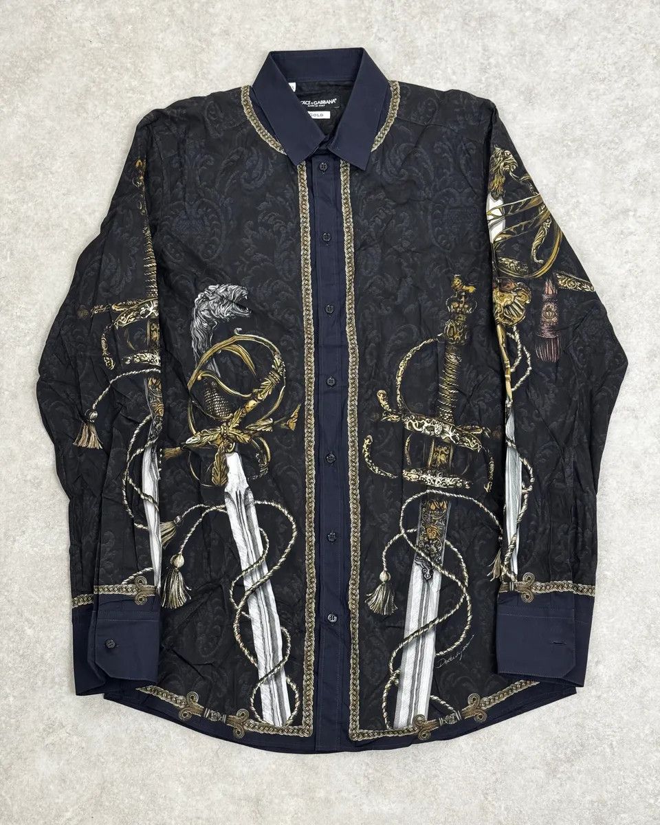 Dolce & Gabbana AW2017 Dolce & Gabbana Navy & Black Baroque Swords Shirt Size US M / EU 48-50 / 2 - 1 Thumbnail
