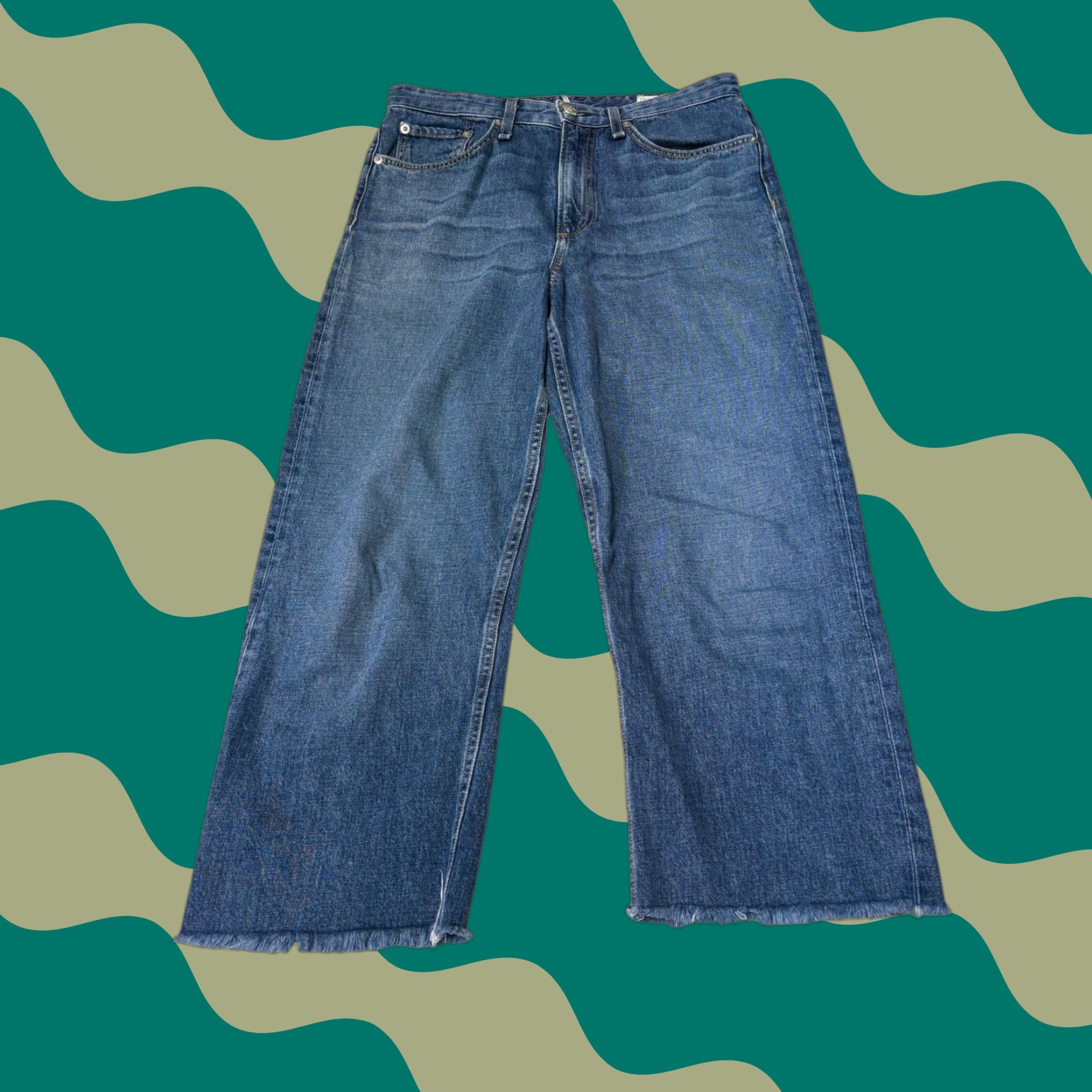 Rag & Bone VINTAGE Rag & Bone Ruth High-Rise Straight Jeans Baywater Blue Raw Hem 29x22 Women Size 29" - 1 Thumbnail