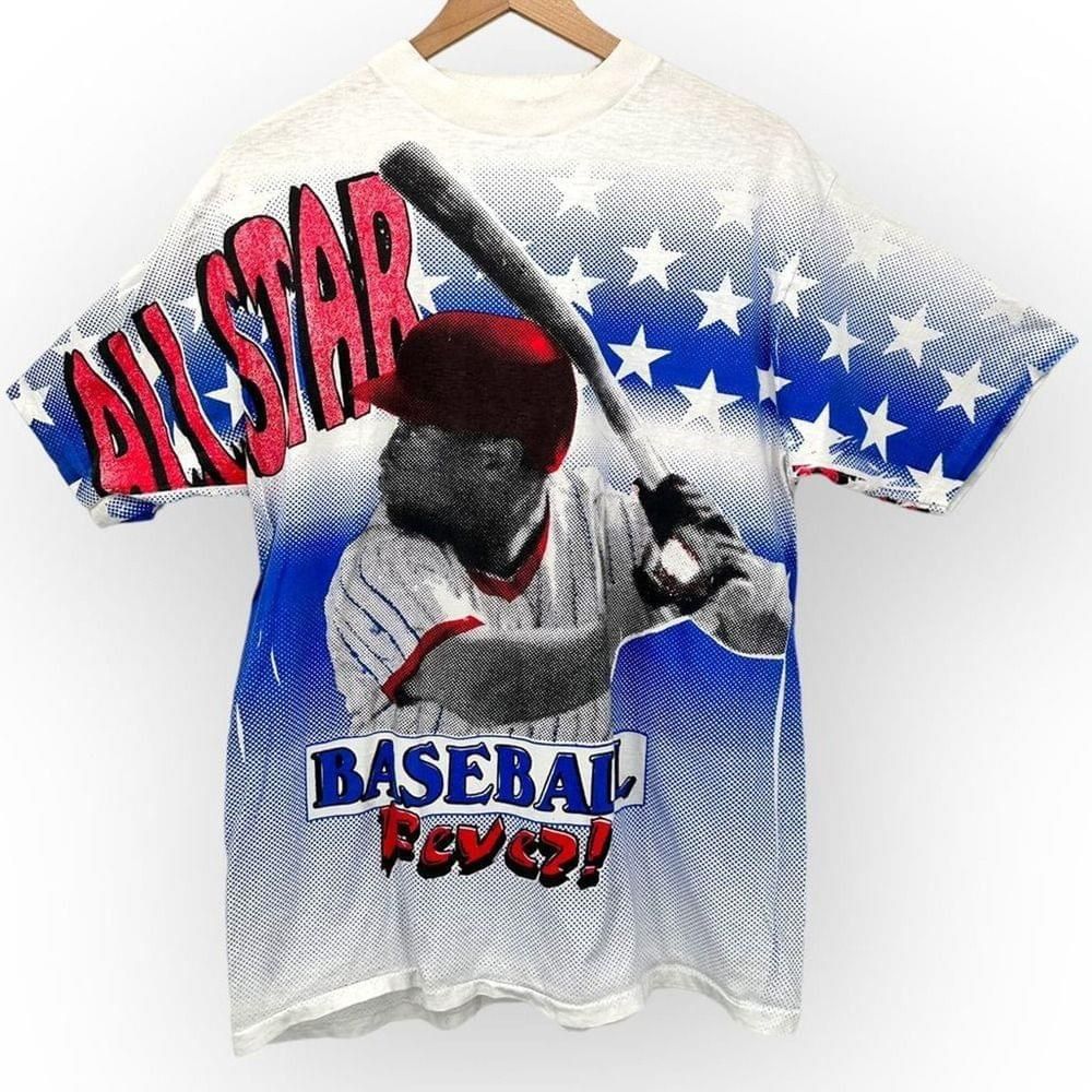 image of Vintage All Star Baseball All Over Print Double Side T-Shirt in White, Men's (Size XL)