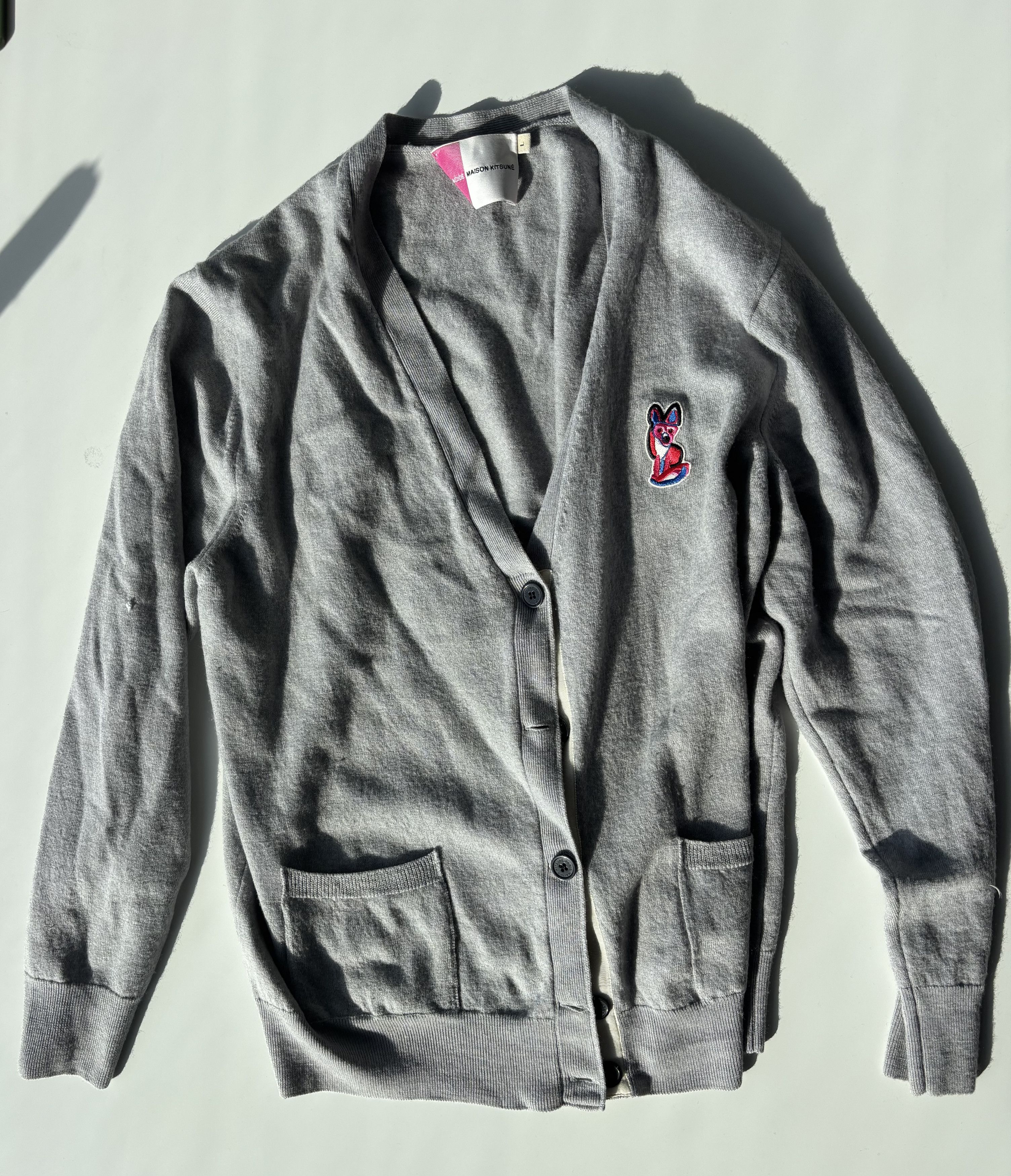 Ader Error × Maison Kitsune Maison Kitsuné Grey Cardigan with Fox Patch Size US L / EU 52-54 / 3 - 1 Thumbnail