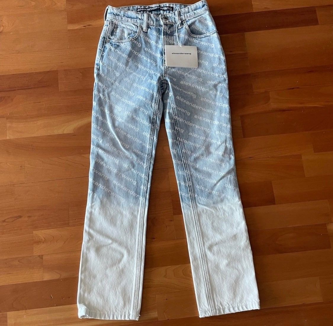 image of Alexander Wang Cropped Dégradé Logo-Print Slim Jeans in Blue, Women's (Size 24)