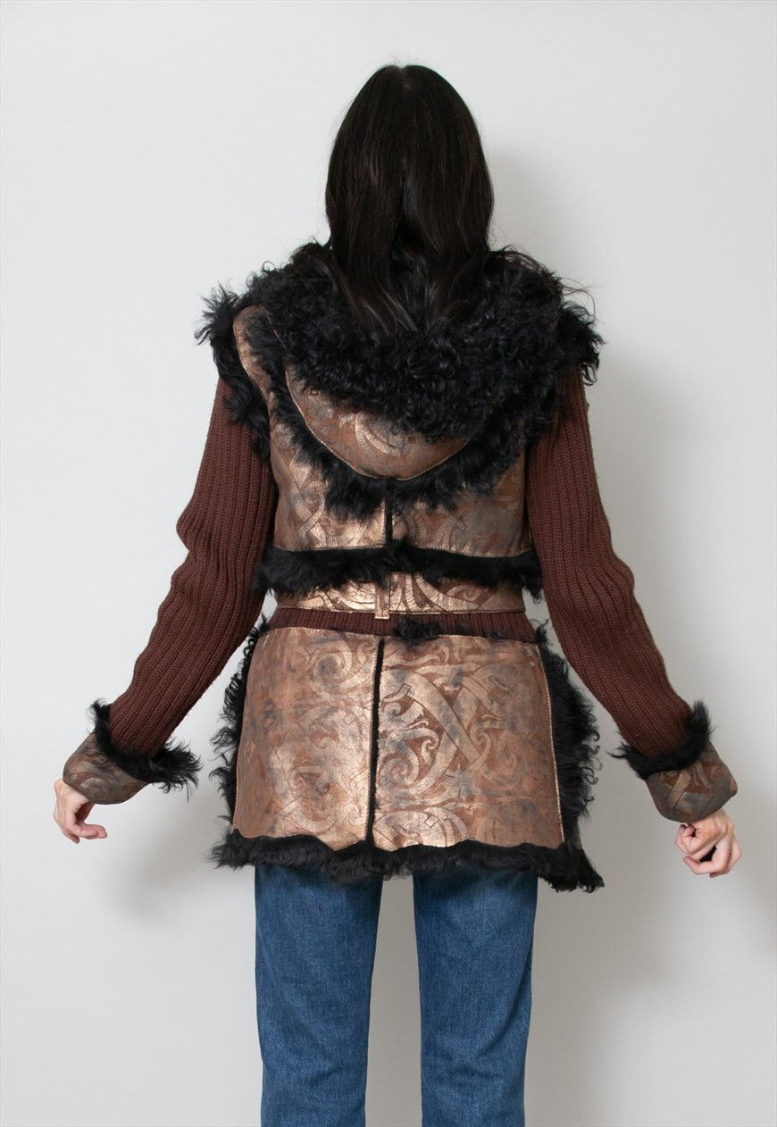 Roberto Cavalli 🔴 ROBERTO CAVALLI Leather Jacket Coat Shearling Wool Fur Size S / US 4 / IT 40 - 6 Thumbnail