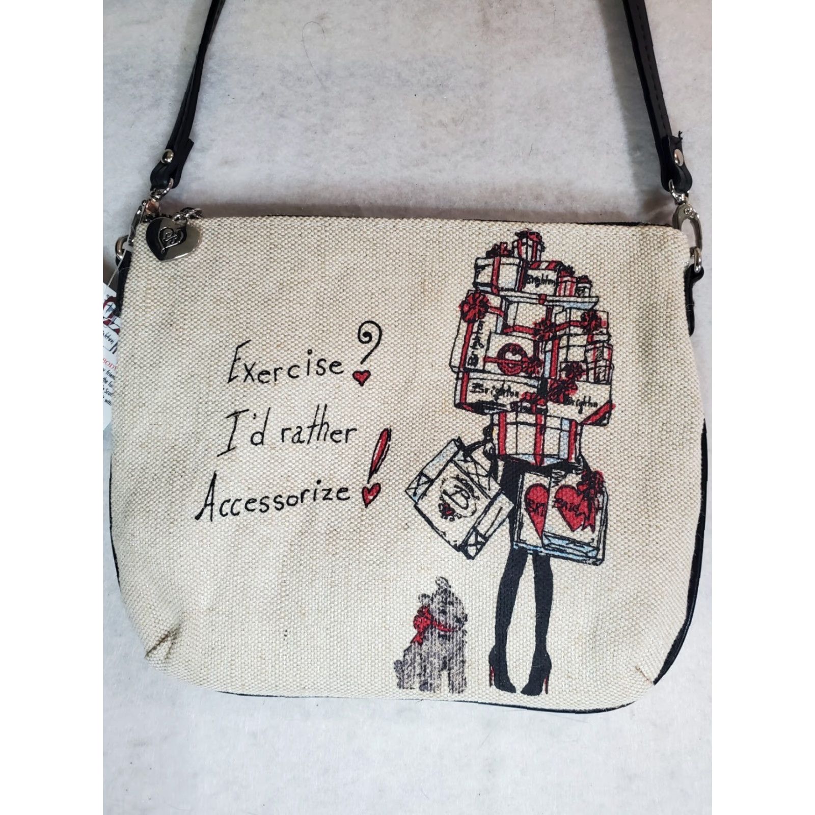 Brighton Brighton Crossbody Bag Womens Scottie Dog Canvas Small Natural Ivory Faux Leather Strap Detachable Zipper 9x3x8 Purse Accessories Queen of Love Size ONE SIZE - 4 Thumbnail