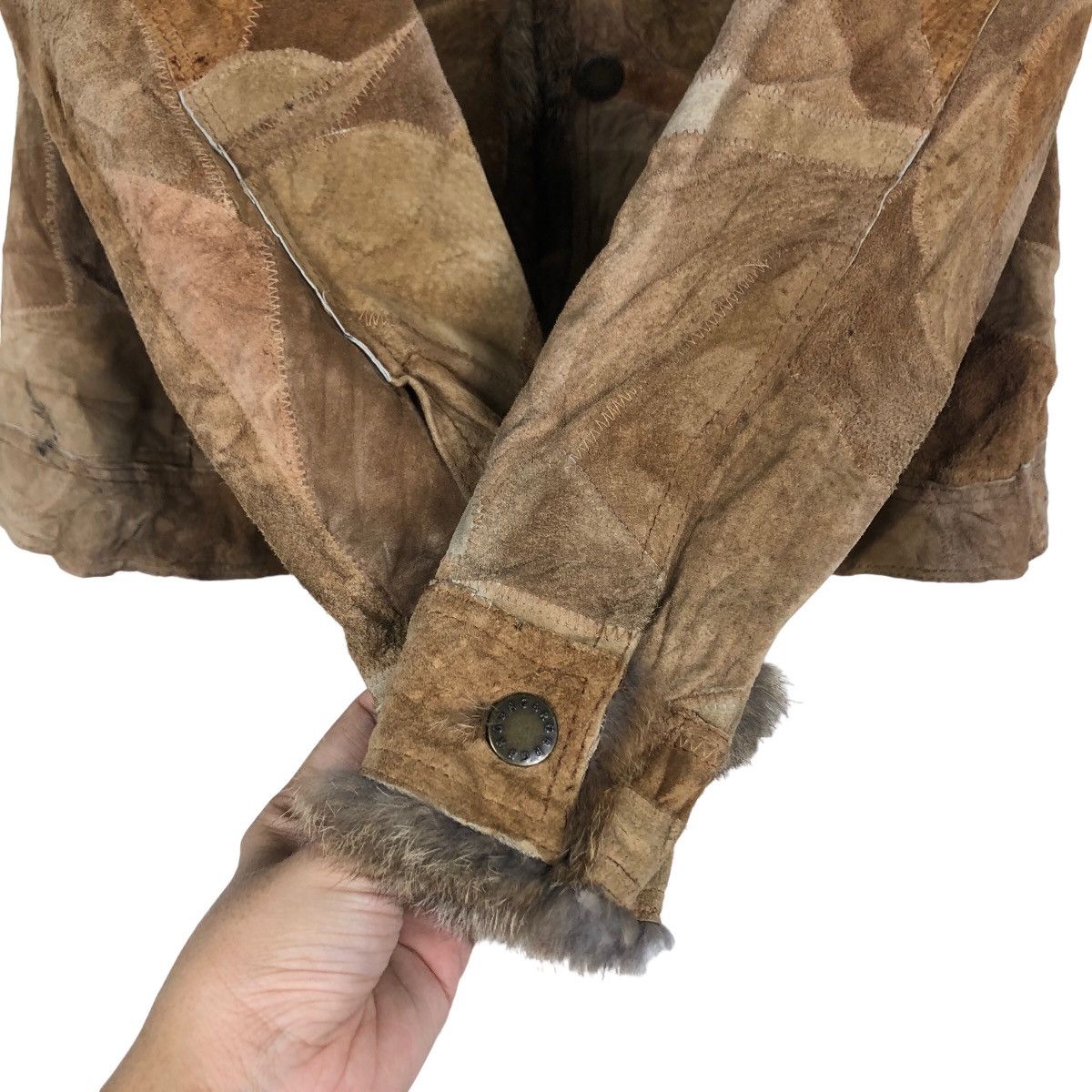 Japanese Brand 🔥Cropped Leather Biker Jacket Patch Work Mink Fur Collar Size US M / EU 48-50 / 2 - 15 Thumbnail