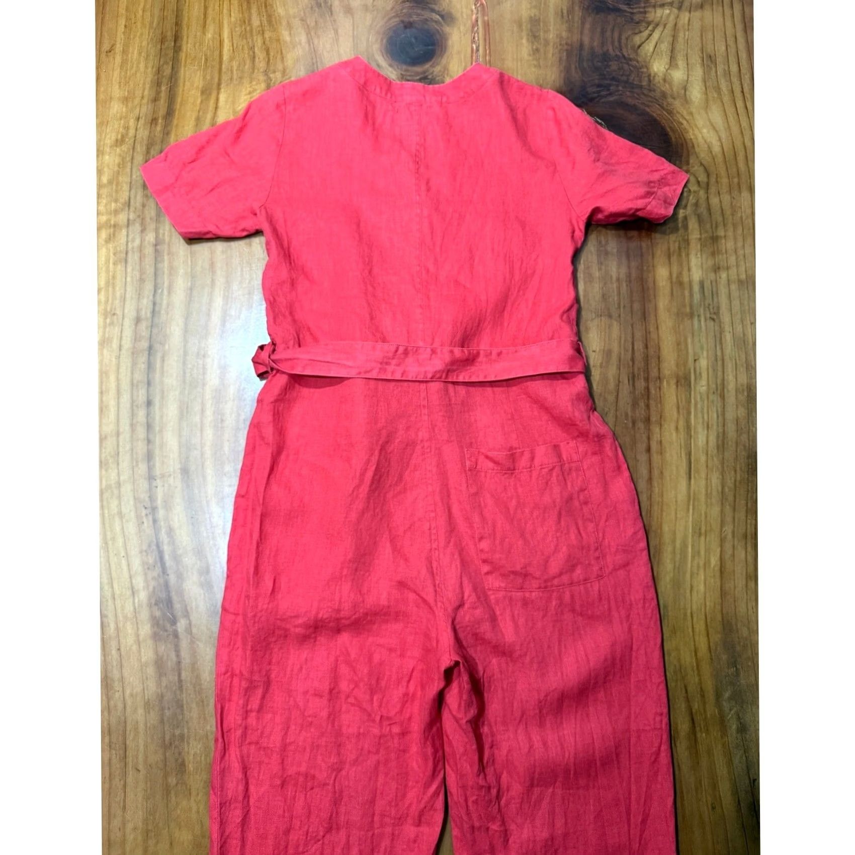 Everlane Everlane Tie Womens 0 Red Women Jumpsuit Linen Button waist Short sleeve JJ22 Size 25" / US 0 / IT 36 - 6 Thumbnail