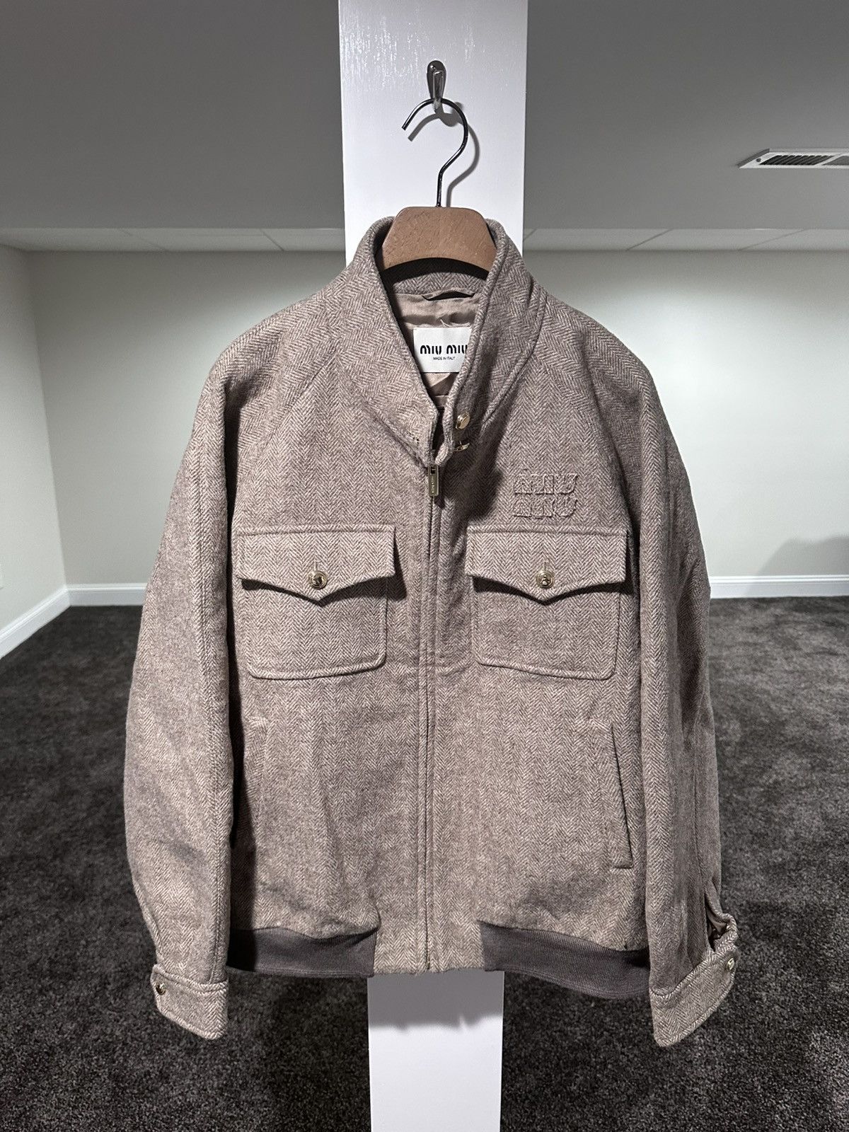 Miu Miu Miu Miu Brown / Biege Chevron Cord Logo Blouson Zip Jacket Size M / US 6-8 / IT 42-44 - 22 Thumbnail