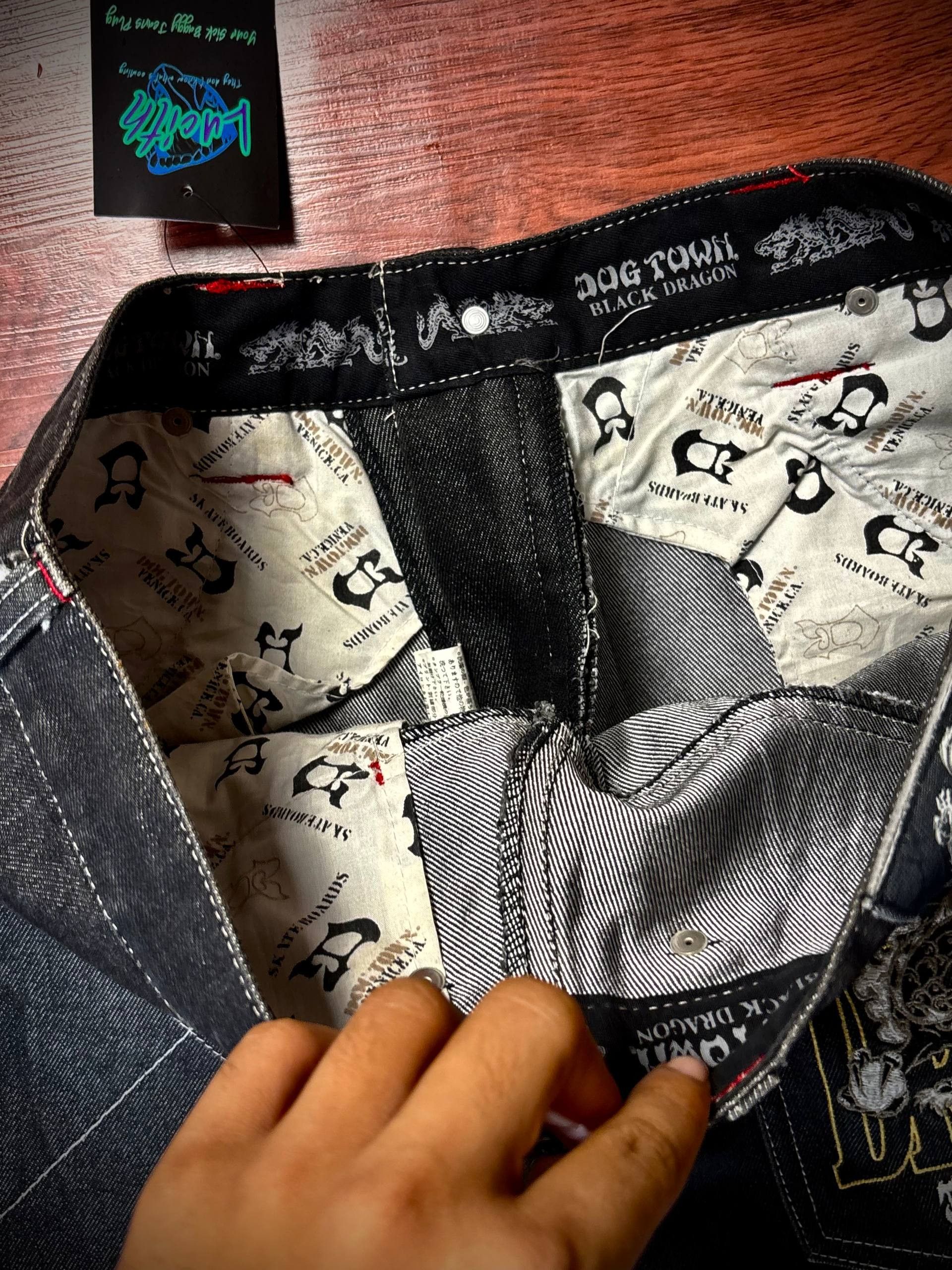 JNCO Vintage 90s Big Dragon Logo Dogtown Black Raw Denim Pants Size US 32 / EU 48 - 7 Thumbnail