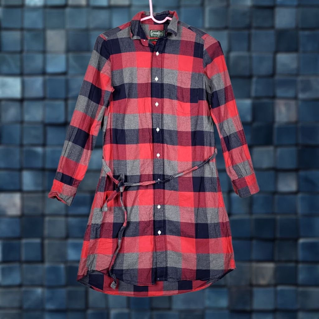 Vintage GITMANBROS Shirt Womens XS Red Women Gray Plaid cotton long sleeve Dress Size Size XS / US 0-2 / IT 36-38 - 1 Thumbnail