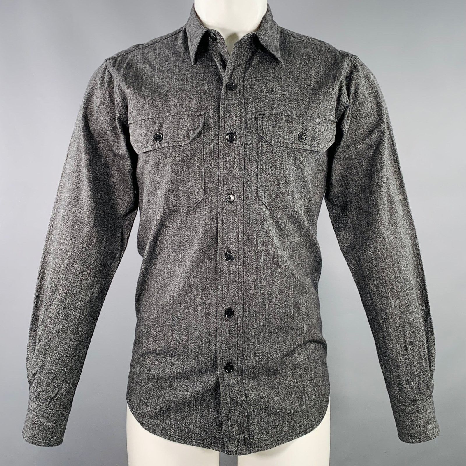 Jean Shop Size S Grey Black Cotton Two Pockets Long Sleeve Shirt Size US S / EU 44-46 / 1 - 1 Thumbnail