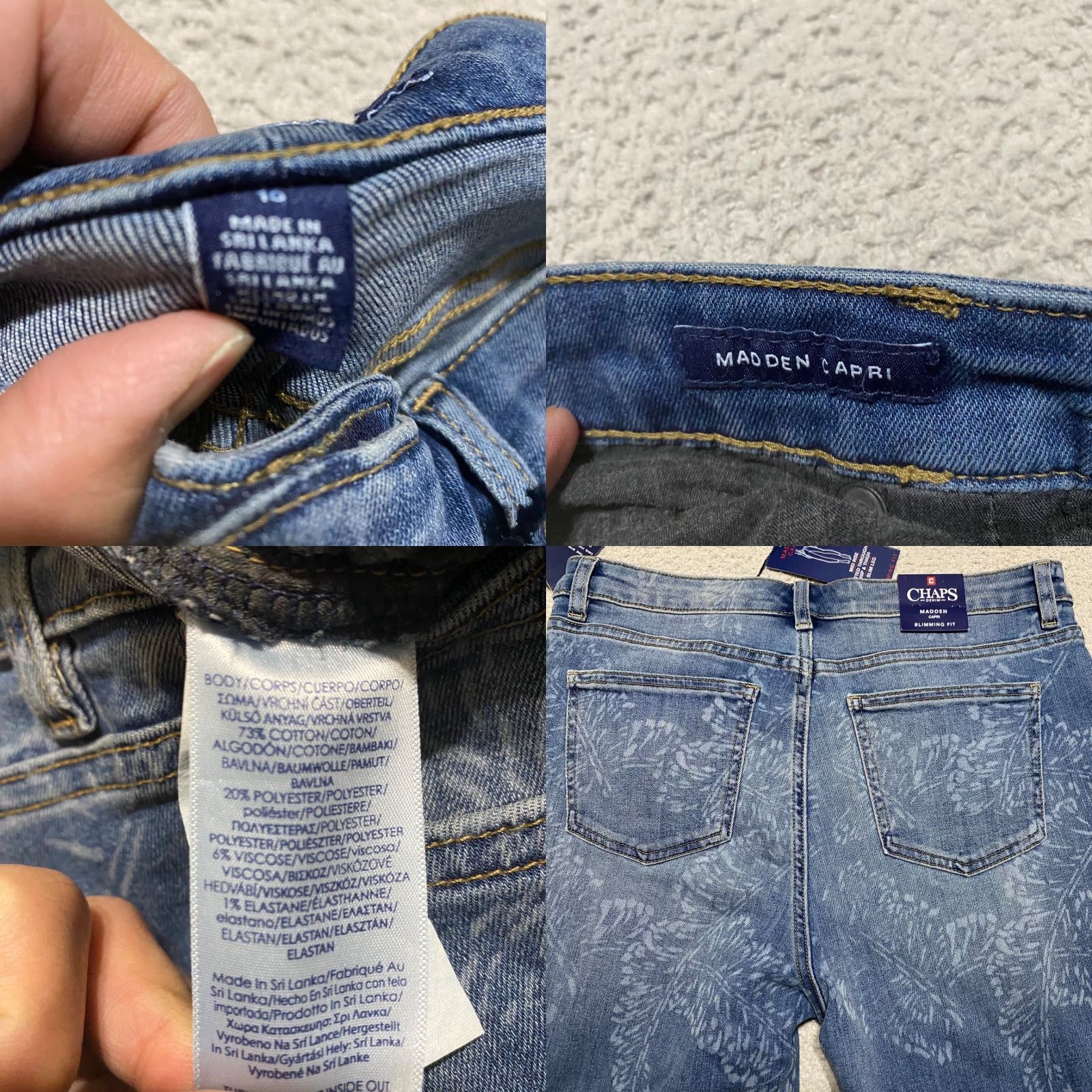 Chaps NWT Chaps Jeans Womens Blue Denim Medium Wash Floral Capri 10 Casual Regular Rise 5-Pocket Womens Girls? Size 32" / US 10 / IT 46 - 9 Thumbnail