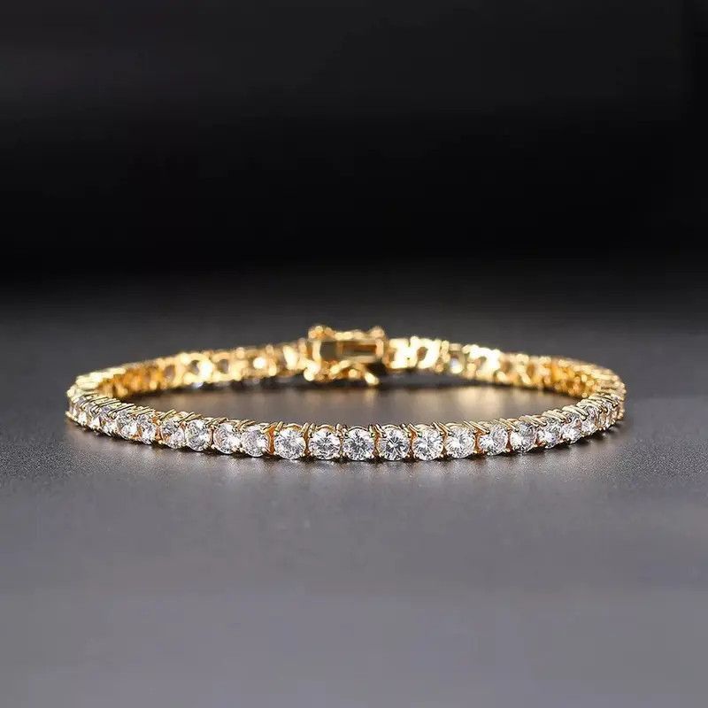 Jewelry Gold Color Zirconia Tennis Chain Bracelet Size ONE SIZE - 2 Thumbnail
