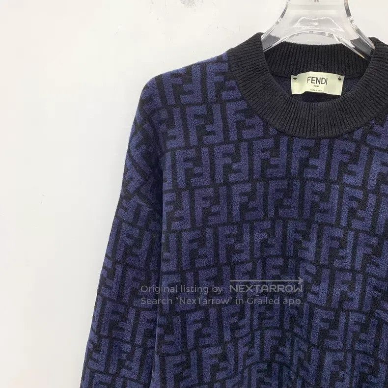 Fendi Fendi 2022 Dark Blue Double F Full Print Crew Neck Long Sl Size S / US 4 / IT 40 - 3 Thumbnail
