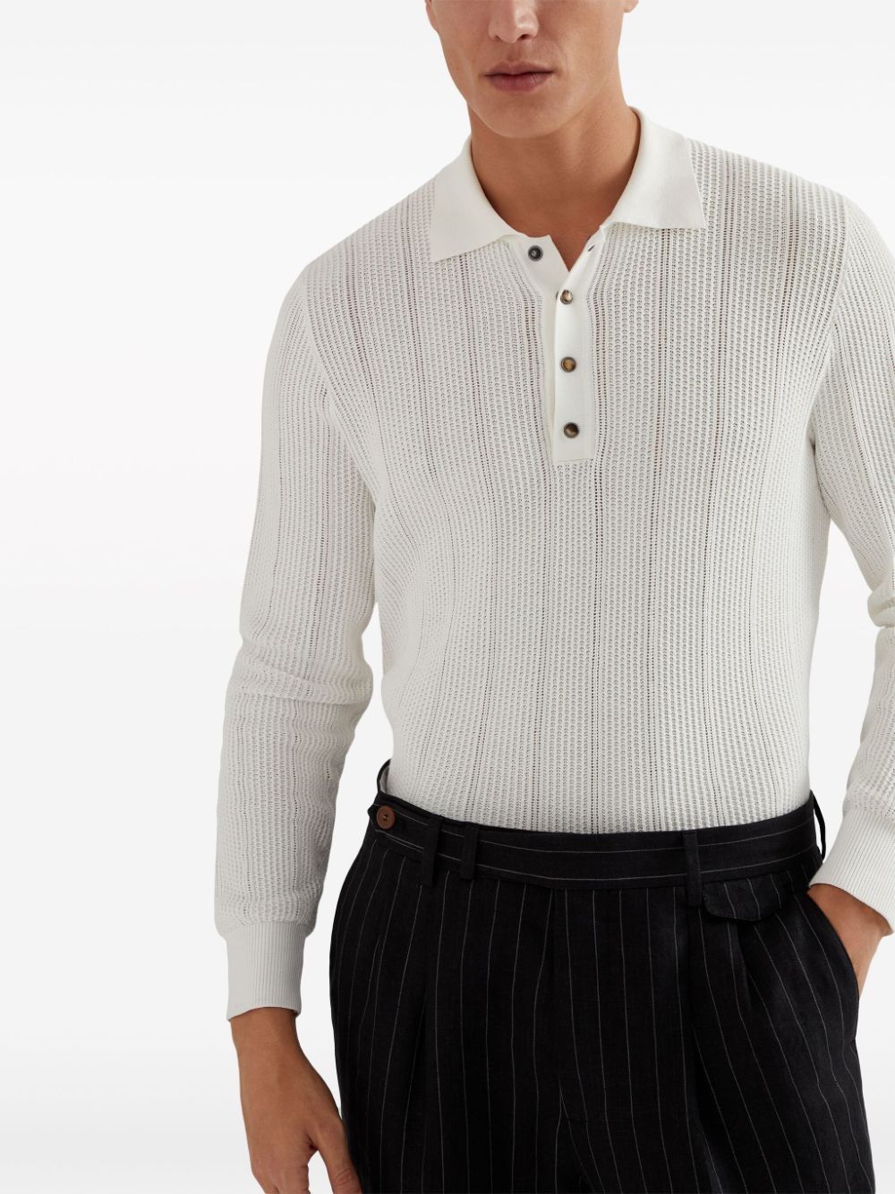 Brunello Cucinelli o1la1rc1a0425 Polo Sweater in White Size US XL / EU 56 / 4 - 3 Thumbnail