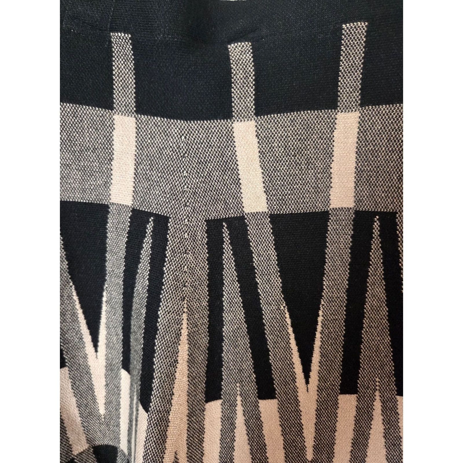 Vintage Vila Milano Skirt A Line Black Tan Khaki Geometric Pattern L Womens Size 36" / US 14 / IT 50 - 2 Thumbnail