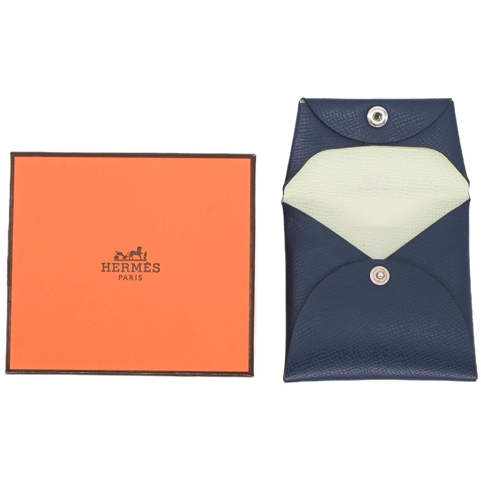 Hermes HERMES Bastia Wallet/Coin Case Verso Epsom Leather, Navy and Light Green Two-Tone, Women's #W Size ONE SIZE - 1 Thumbnail