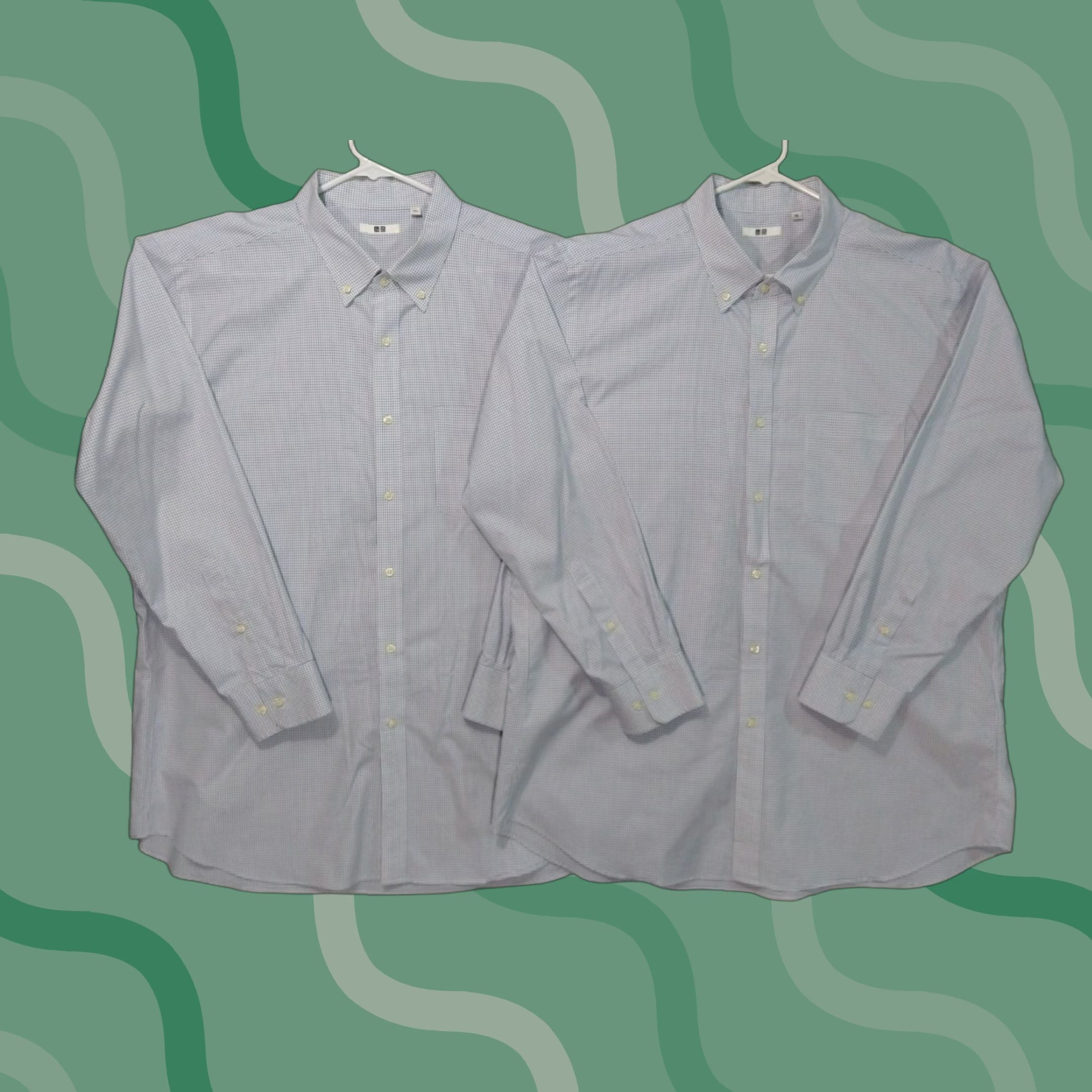 Uniqlo Uniqlo Shirt Mens 2XL White Blue Check Long Sleeve Button Down Cotton Lot of 2 Size US XXL / EU 58 / 5 - 1 Thumbnail