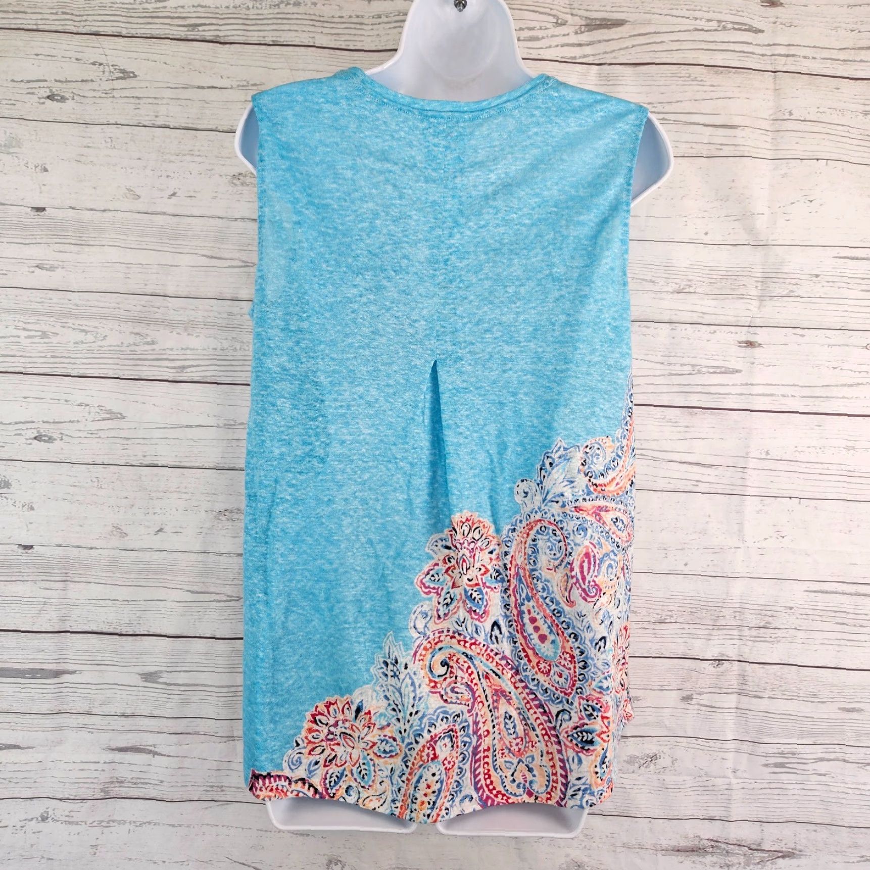 J. Jill J Jill Love Linen Womens Top Sz Small Blue Pink Paisley Sleeveless Shirt Size S / US 4 / IT 40 - 3 Thumbnail