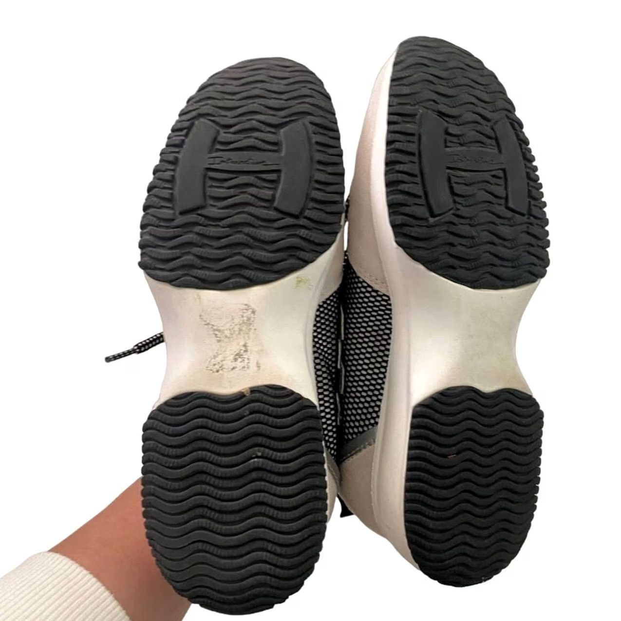 Hogan Hogan Sneaker Womens Size 5 Gray Black Wedge Athletic Suede Fabric Metallic Leather Inserts Concealed 2.5" Discoloration at Top Line Size US 5 / IT 35 - 7 Thumbnail